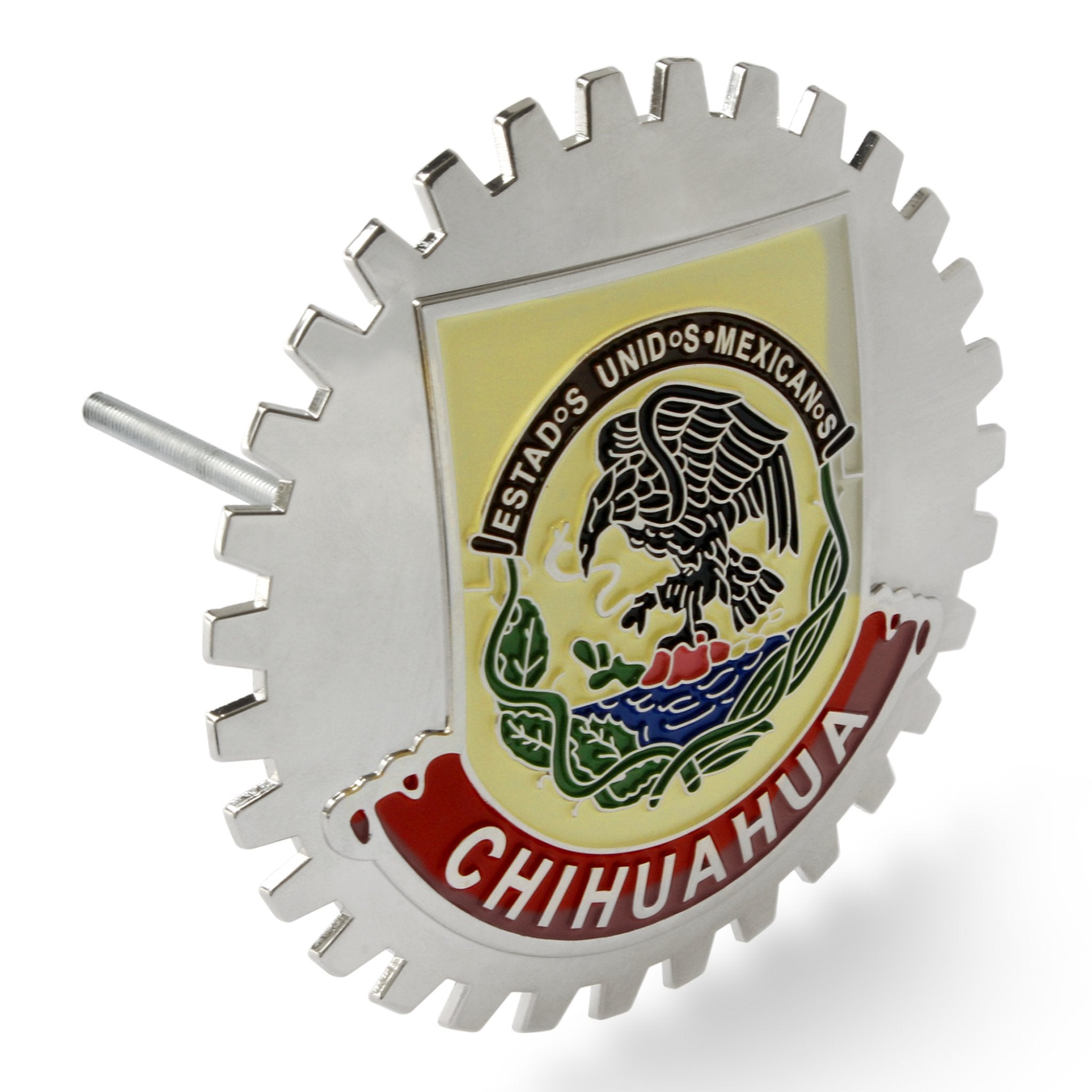 Chrome Car Truck Chihuahua Mexico Grill Badge Emblem Flag Red  Banner Medallion