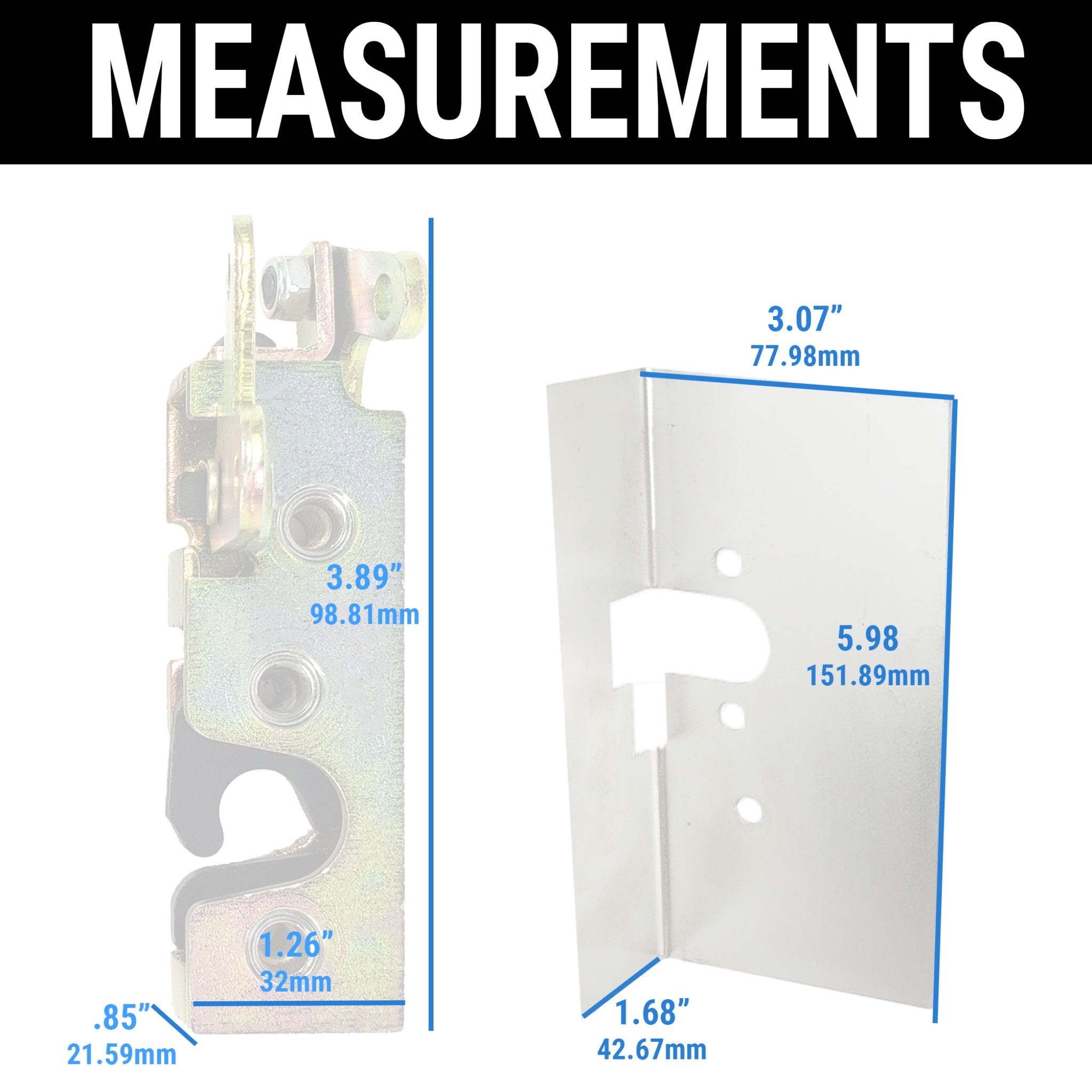 1993-1996 AC Brooklands Ace Small Slimline Bear Claw Door Locking Latch Set Install Kit Mounting Plates