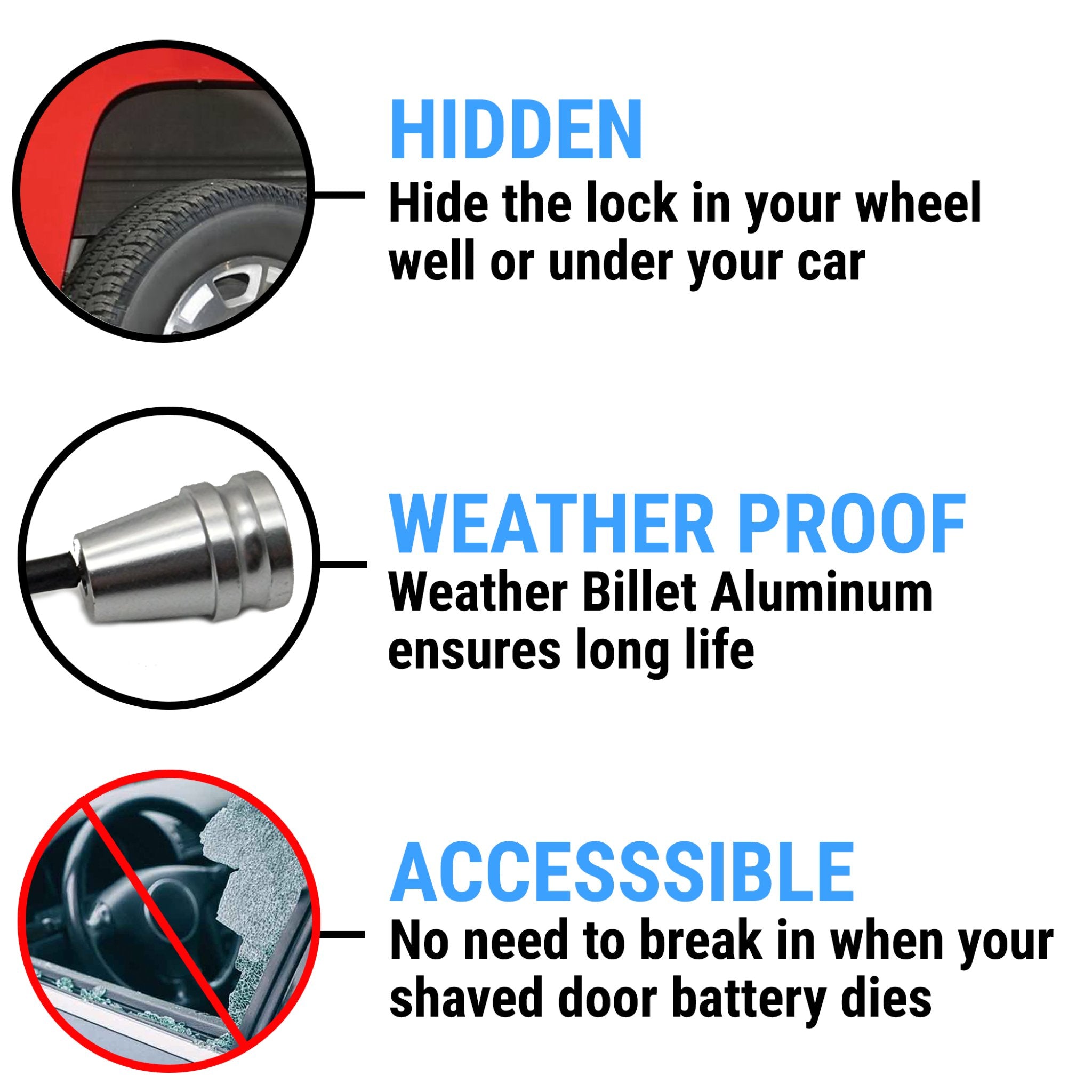 1958-1960 Rambler American Emergency Shaved Door Latch Cable Release Hidden Manual Pull Billet Knob Kit