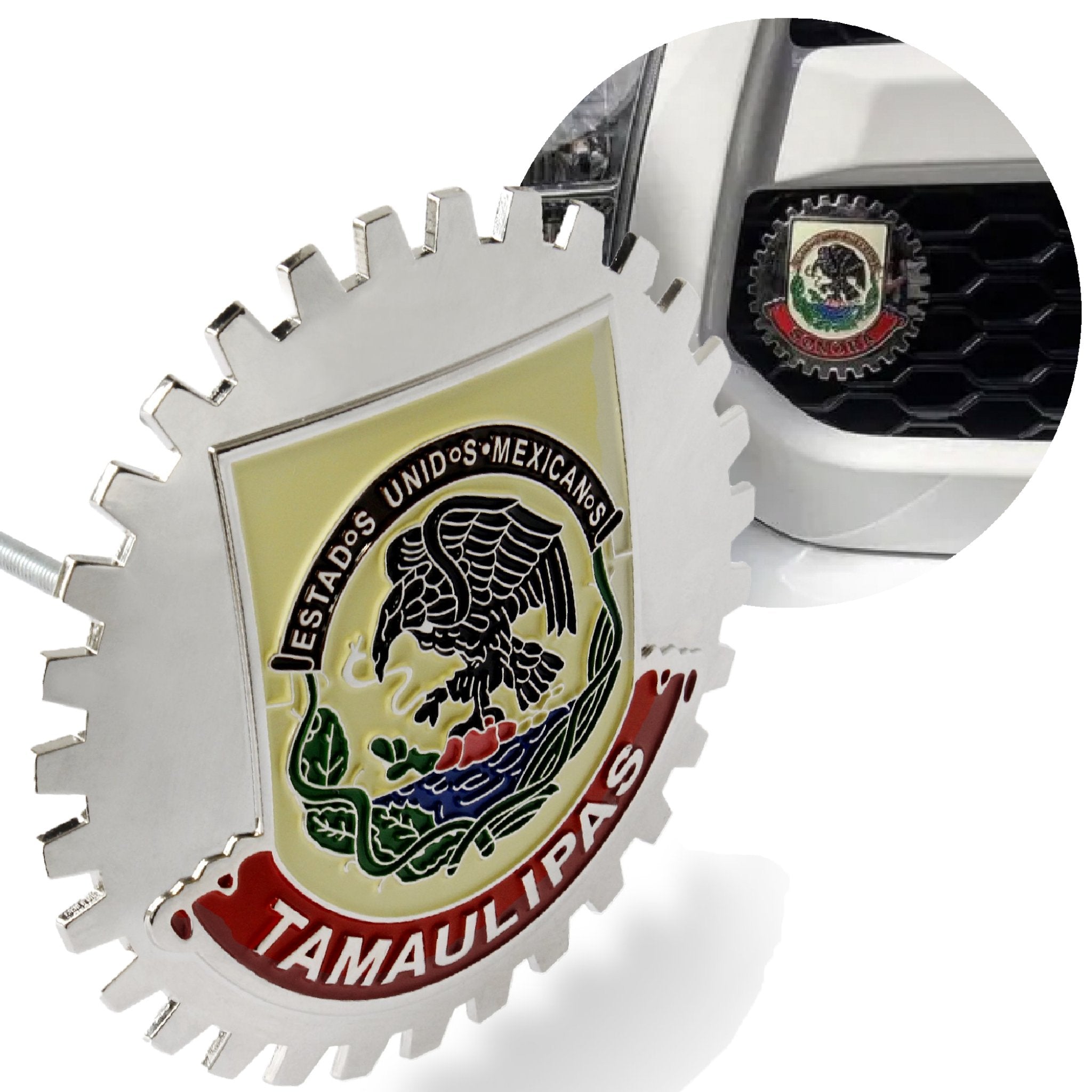 Chrome Car Truck SUV Grill Badge Tamaulipas Mexico Metal Emblem Flag  Medallion