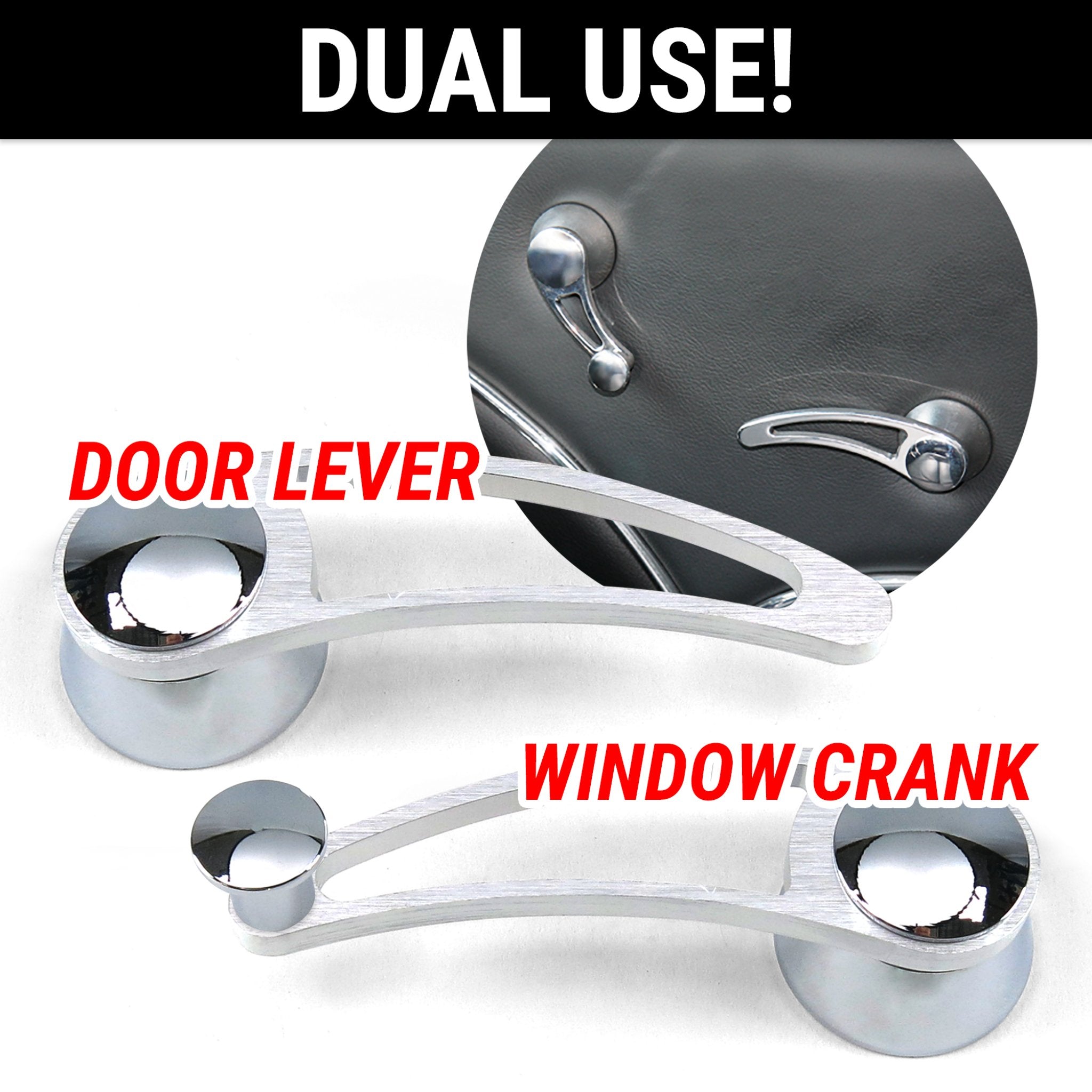 Billet Aluminum Interior Car Door or Window Crank Handle Lever Set Optional Knob