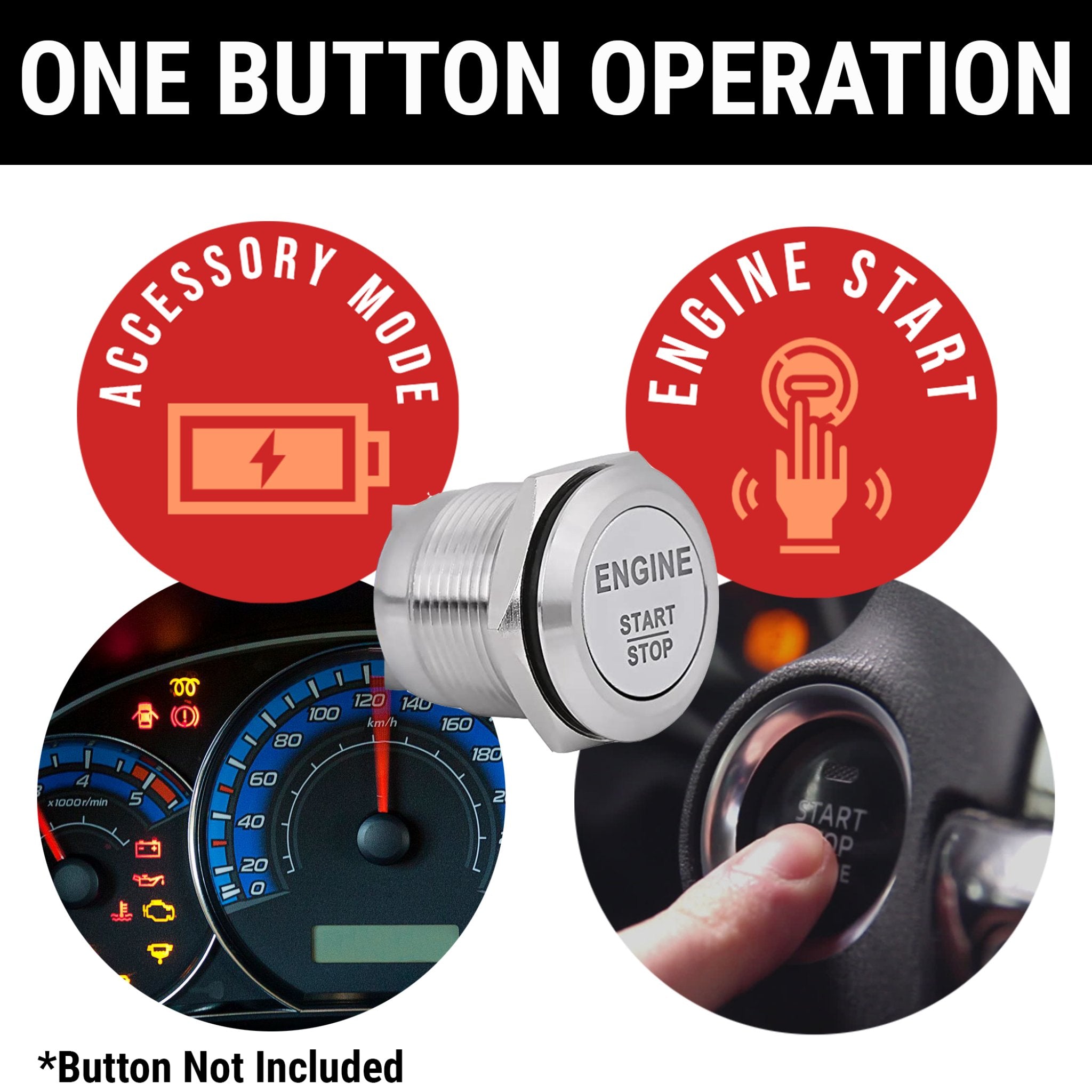 1991-1993 GMC Sonoma Keyed Engine Ignition to Push Button Start kit - 12V Keyless Starter ON/OFF , SLE,  GT, SLS, S15, S-15