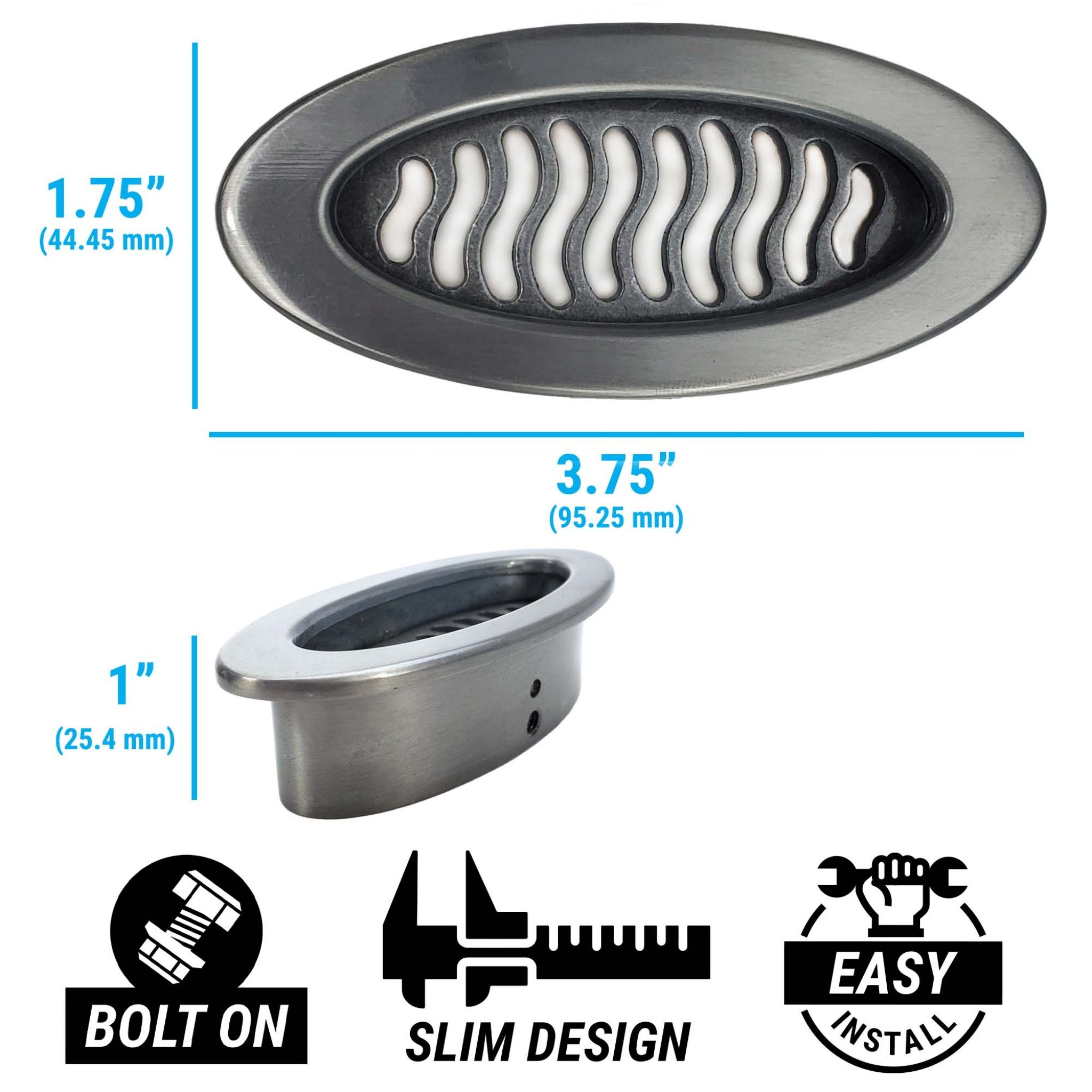 Cepillado Billet Oval AC Aire Acondicionado Calentador Dash Ventilación Rejilla Ondulada Universal