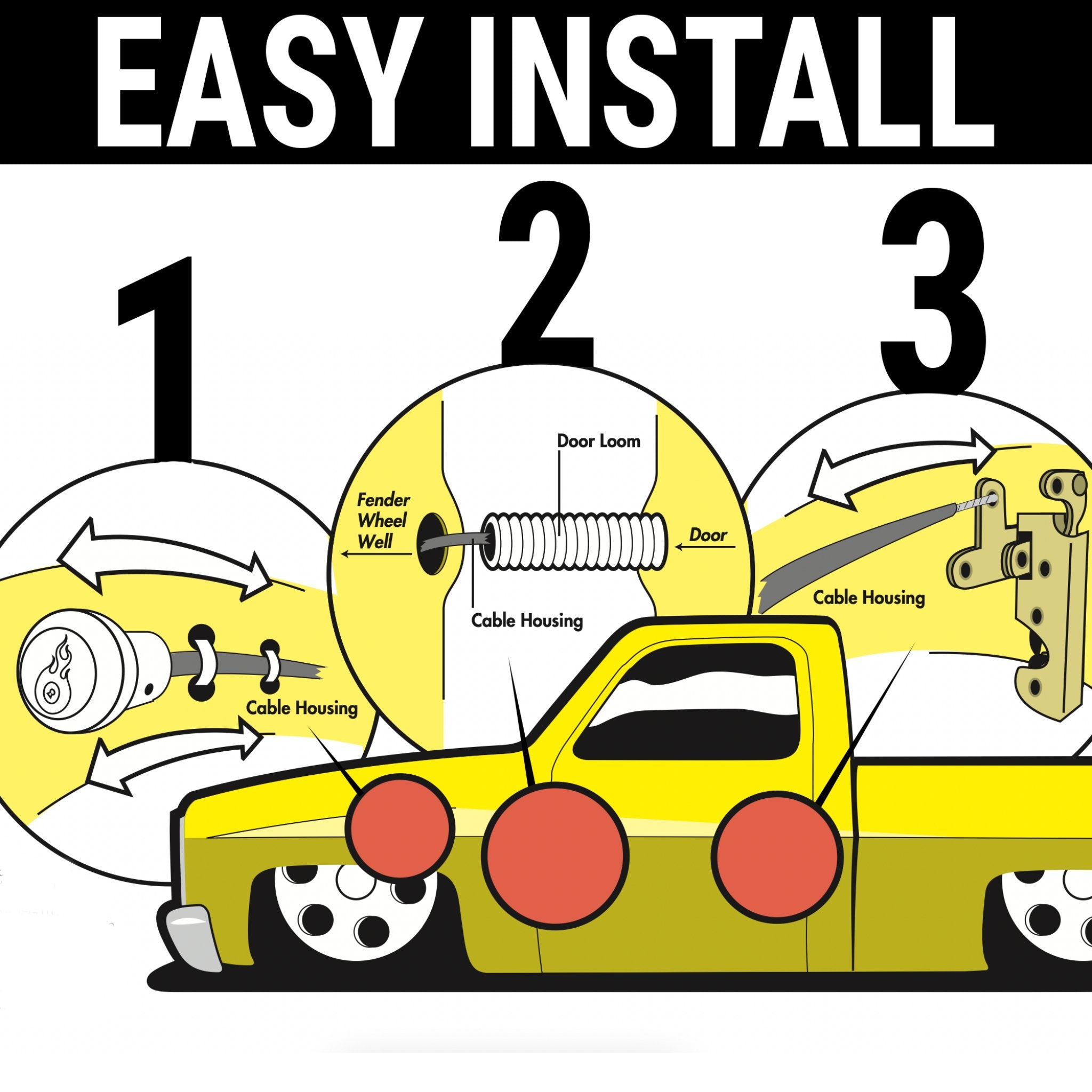 1958-1960 Rambler American Emergency Shaved Door Latch Cable Release Hidden Manual Pull Billet Knob Kit