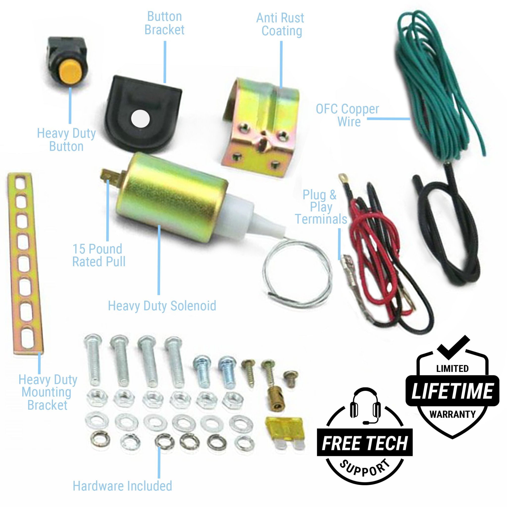 2008-2010 Dodge Viper 11lb. - 15 lb. 12V Power Trunk Hood Hatch Tonneau Gas Cap Solenoid Latch Release Kit, SRT-10, ACR