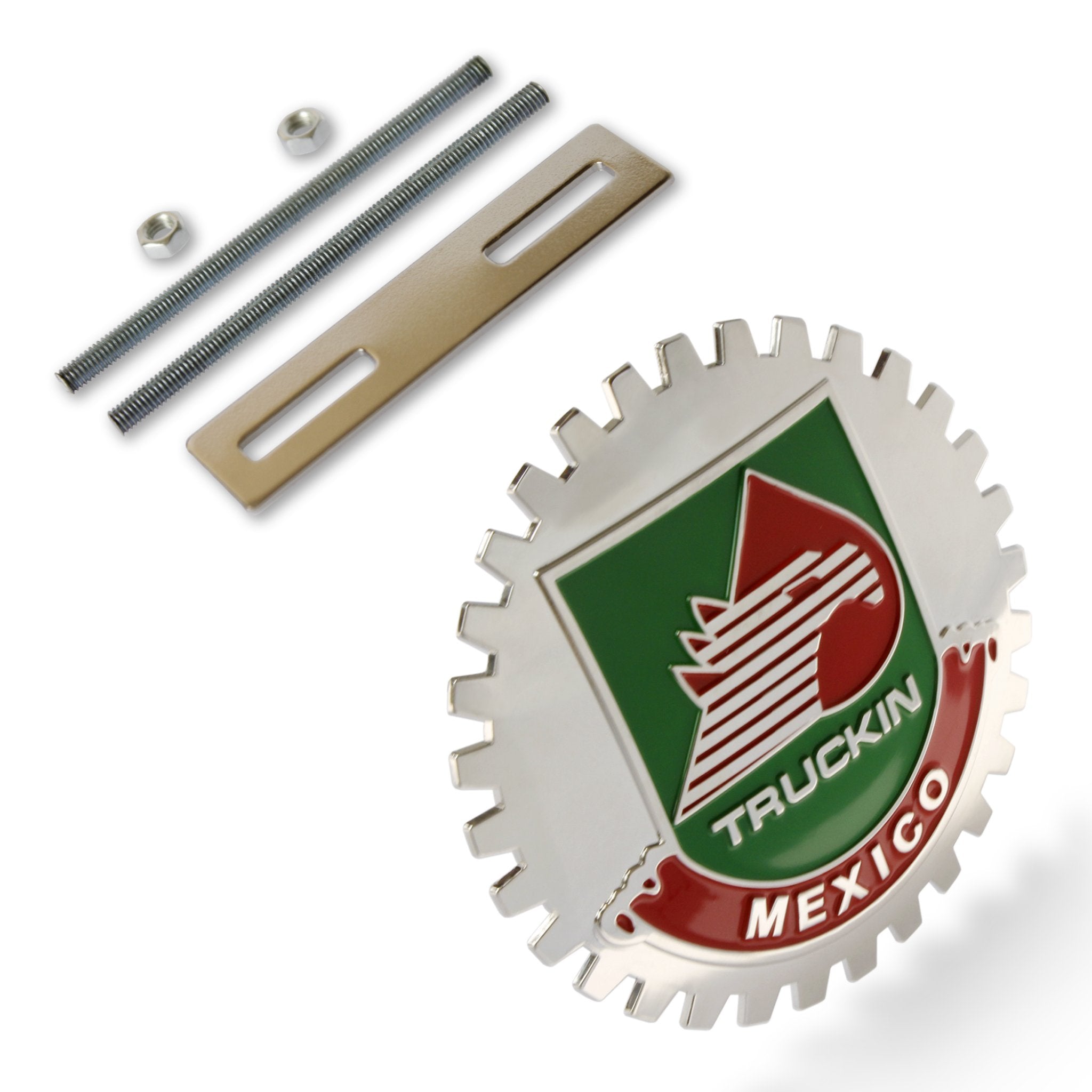 Insignia cromada para parrilla de coche y camión, emblema de Metal de Truckin México, medallón de bandera