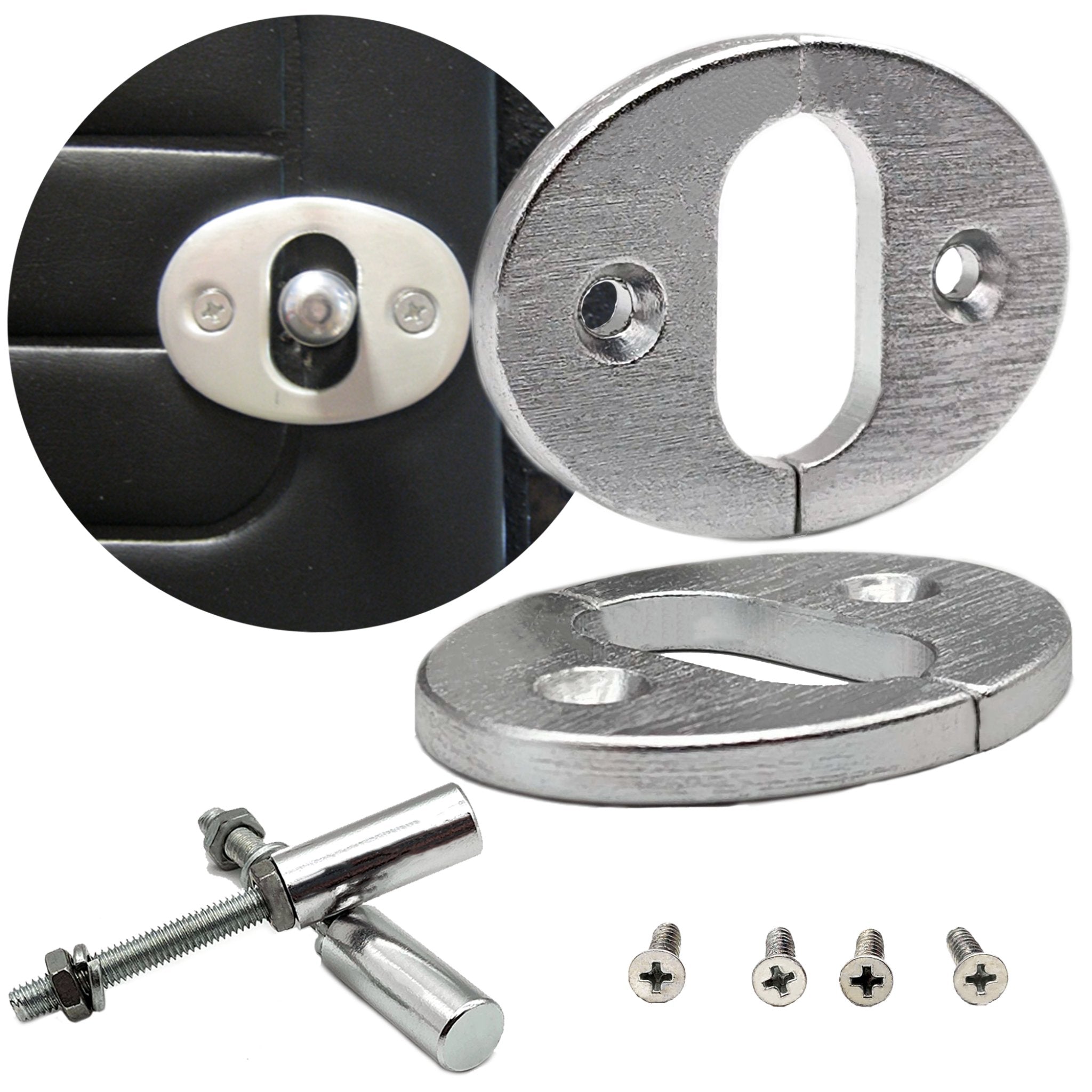 Shaved Door Interior Manual Latch Release Knob w/ Billet Oval Trim Plate Pair