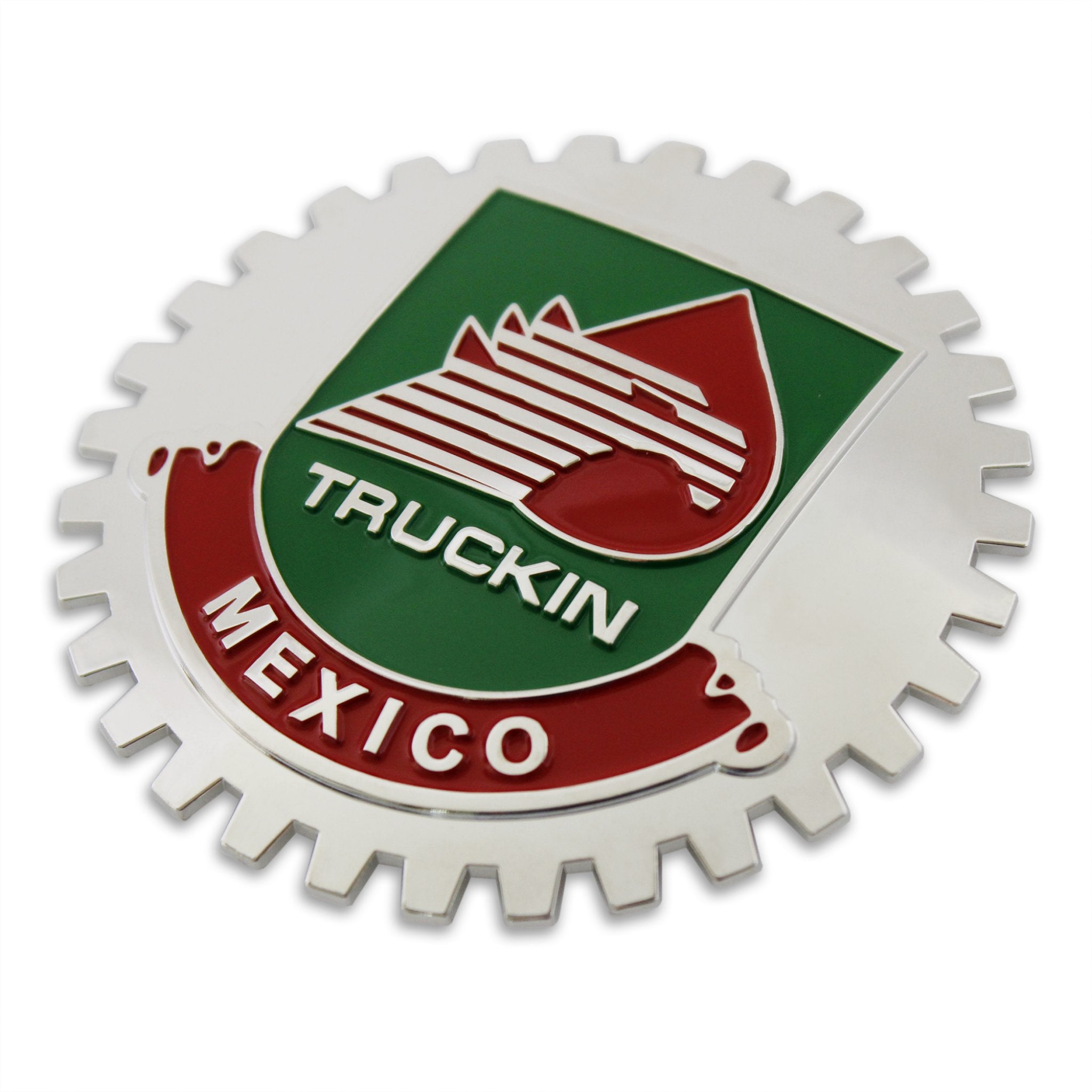 Insignia cromada para parrilla de coche y camión, emblema de Metal de Truckin México, medallón de bandera
