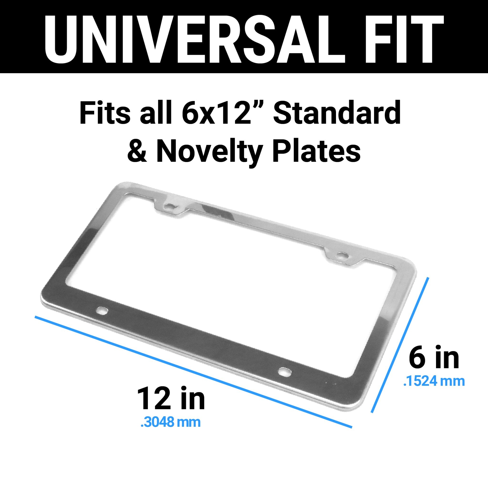 Stainless Steel Chrome Metal Car License Plate Frame 6"x12" w/ LED Light Bolts