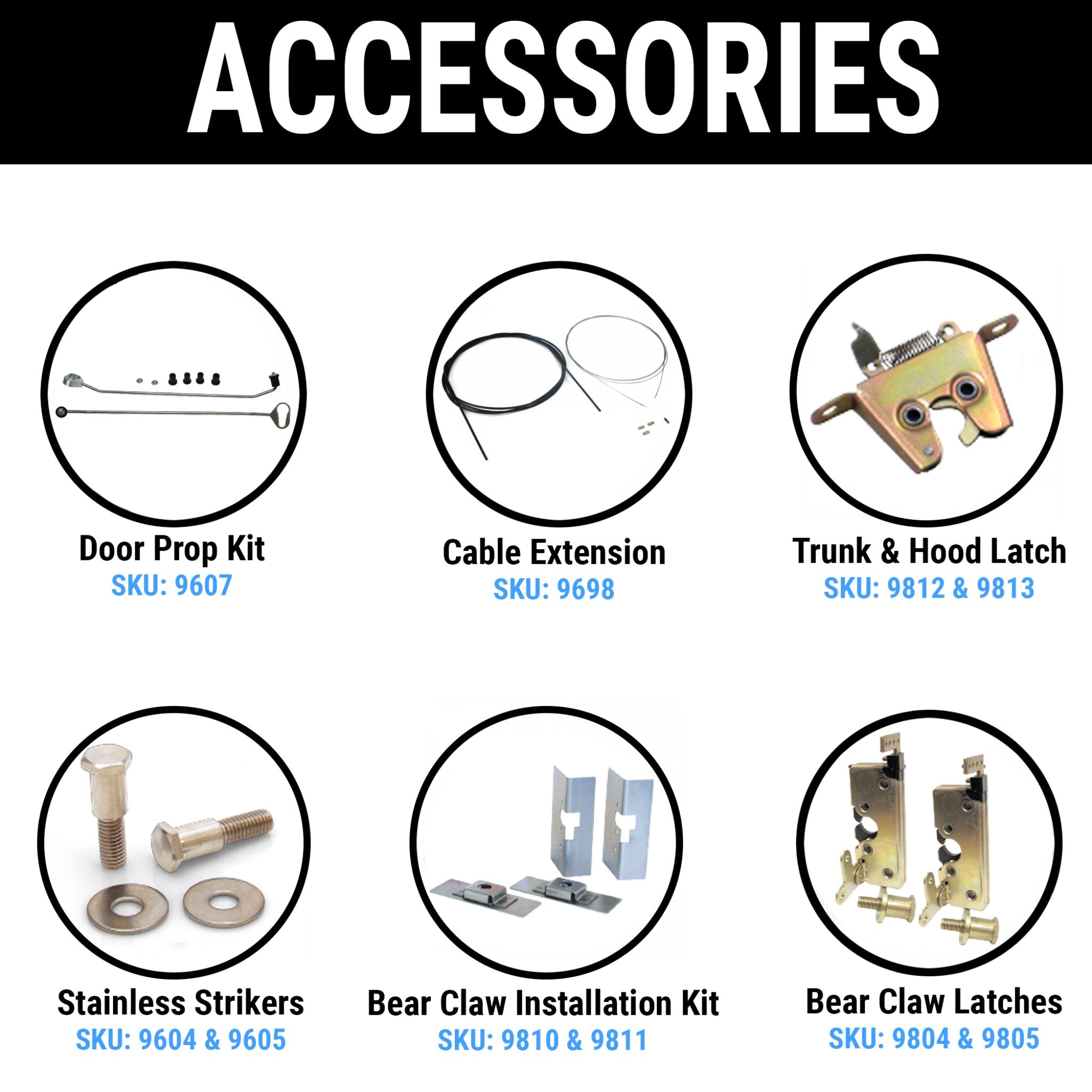 2005-2011 Mercedes SLK Shaved Door Handle Latch Solenoid Pulley Cable Stainless Steel Wire System Upgrade Kit , SLK200, SLK280, SLK350, SLK300, SLK55 AMG