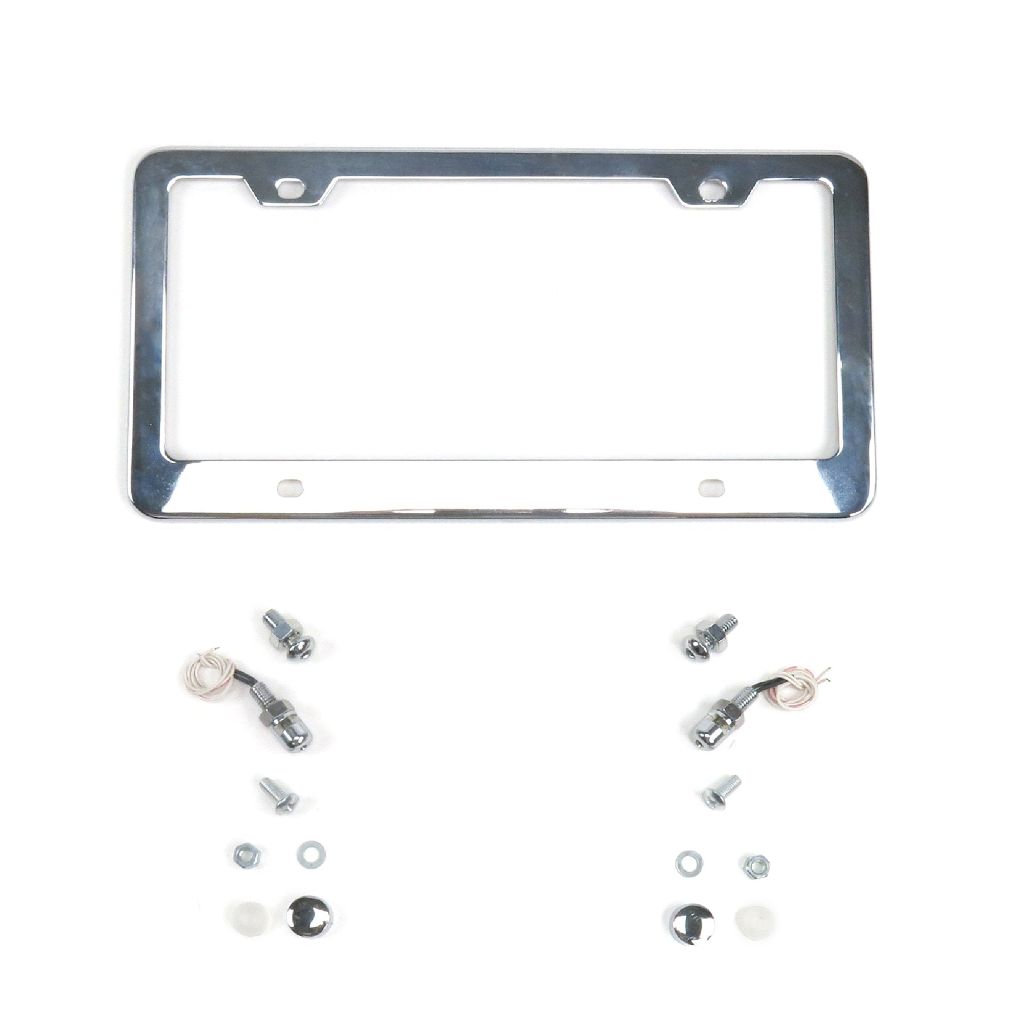 Stainless Steel Chrome Metal Car License Plate Frame 6"x12" w/ LED Light Bolts