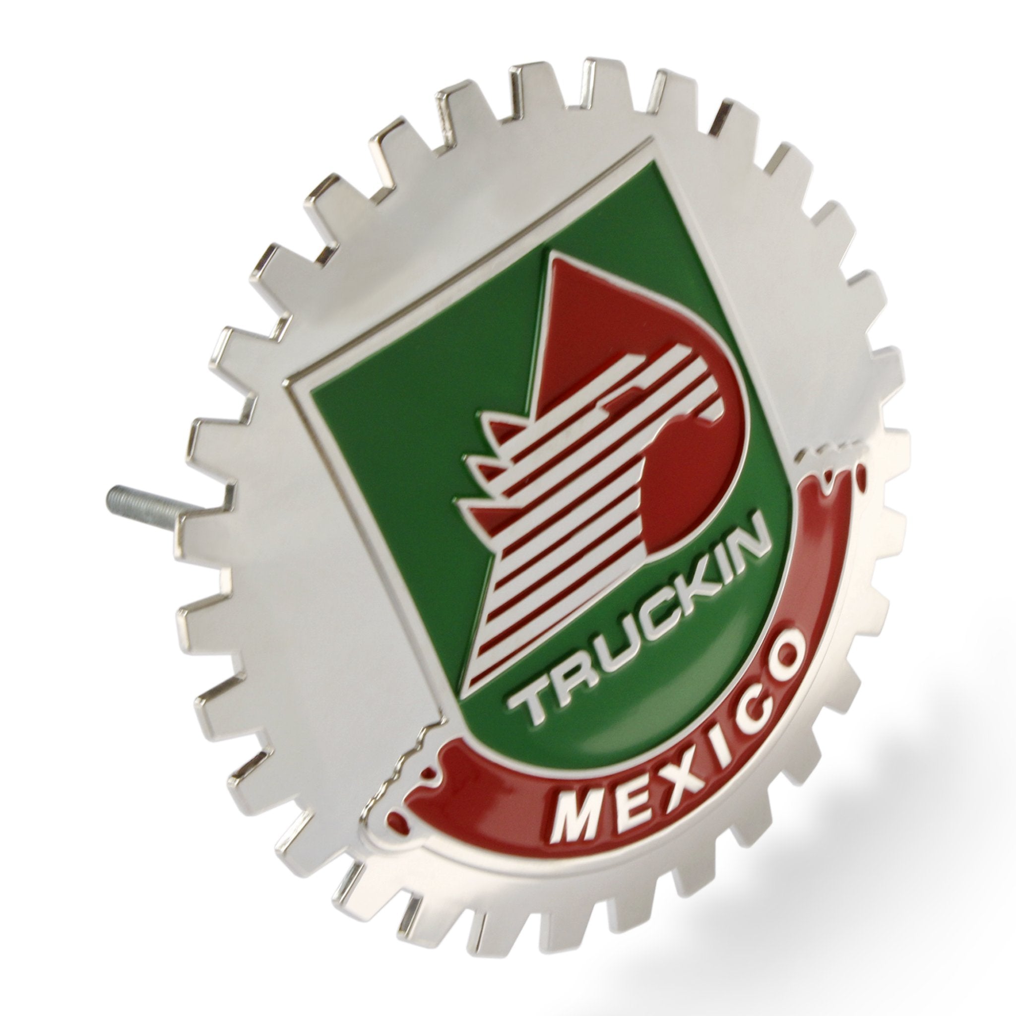 Insignia cromada para parrilla de coche y camión, emblema de Metal de Truckin México, medallón de bandera