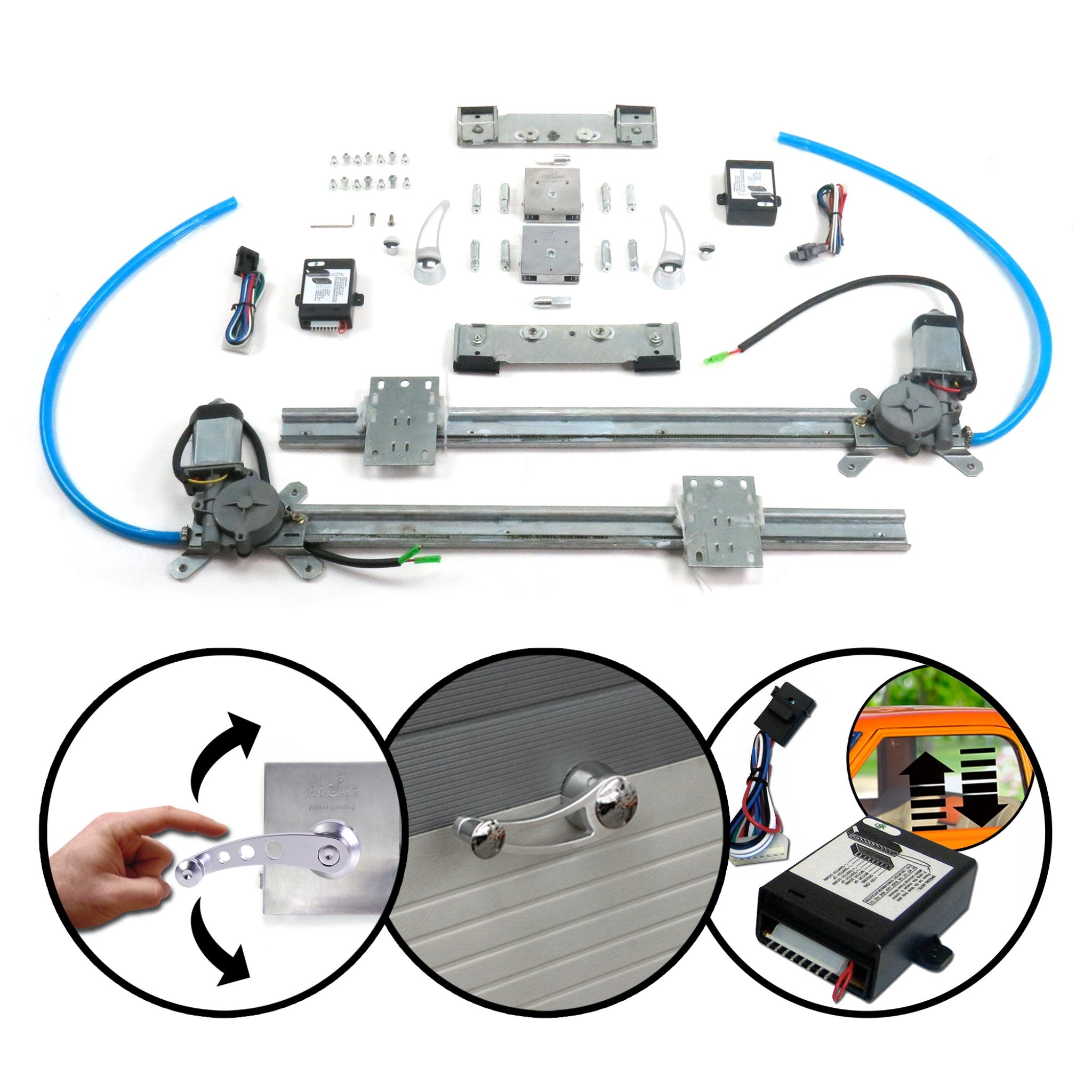 Kit de ventana eléctrica plana de 2 puertas con manivelas y manijas Billet Power