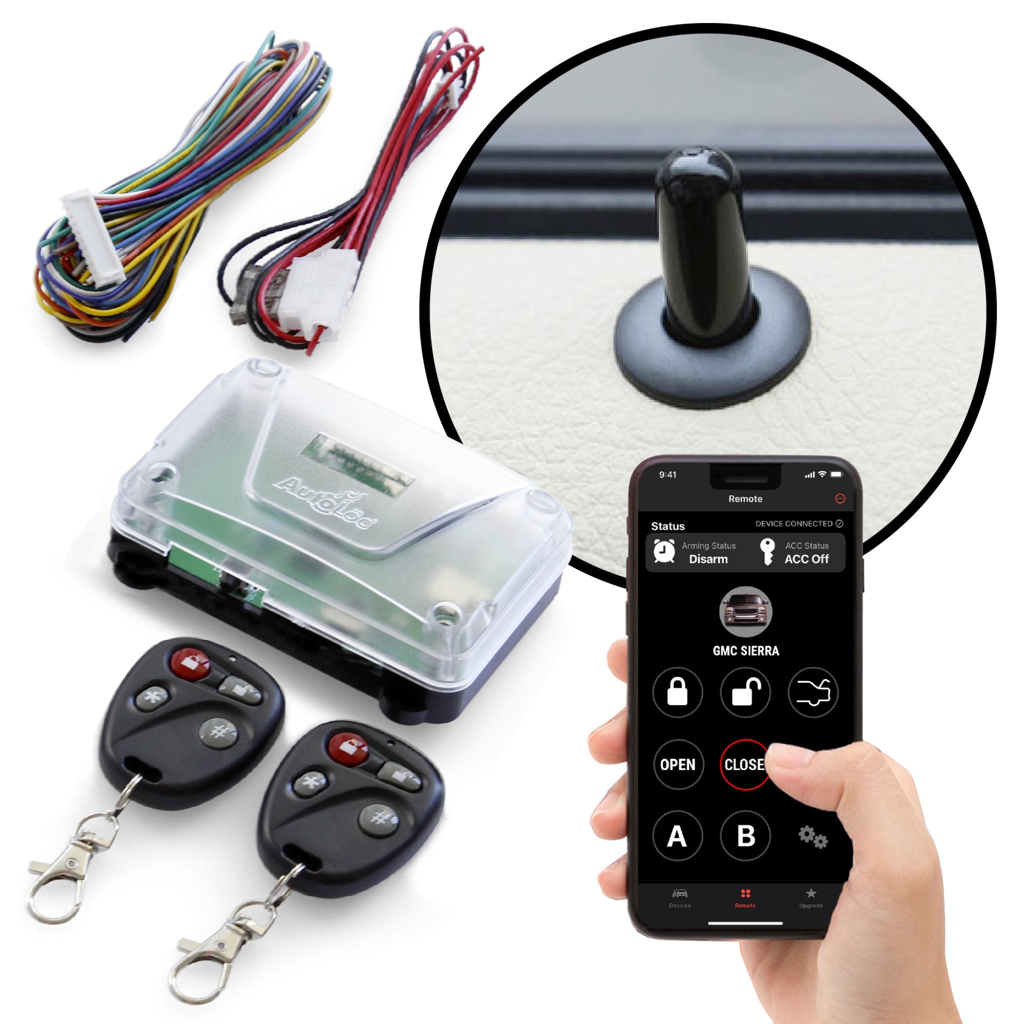 Autoloc 4 Channel Remote Control Keyless Entry System 2 Key Fob Lock Unlock Door