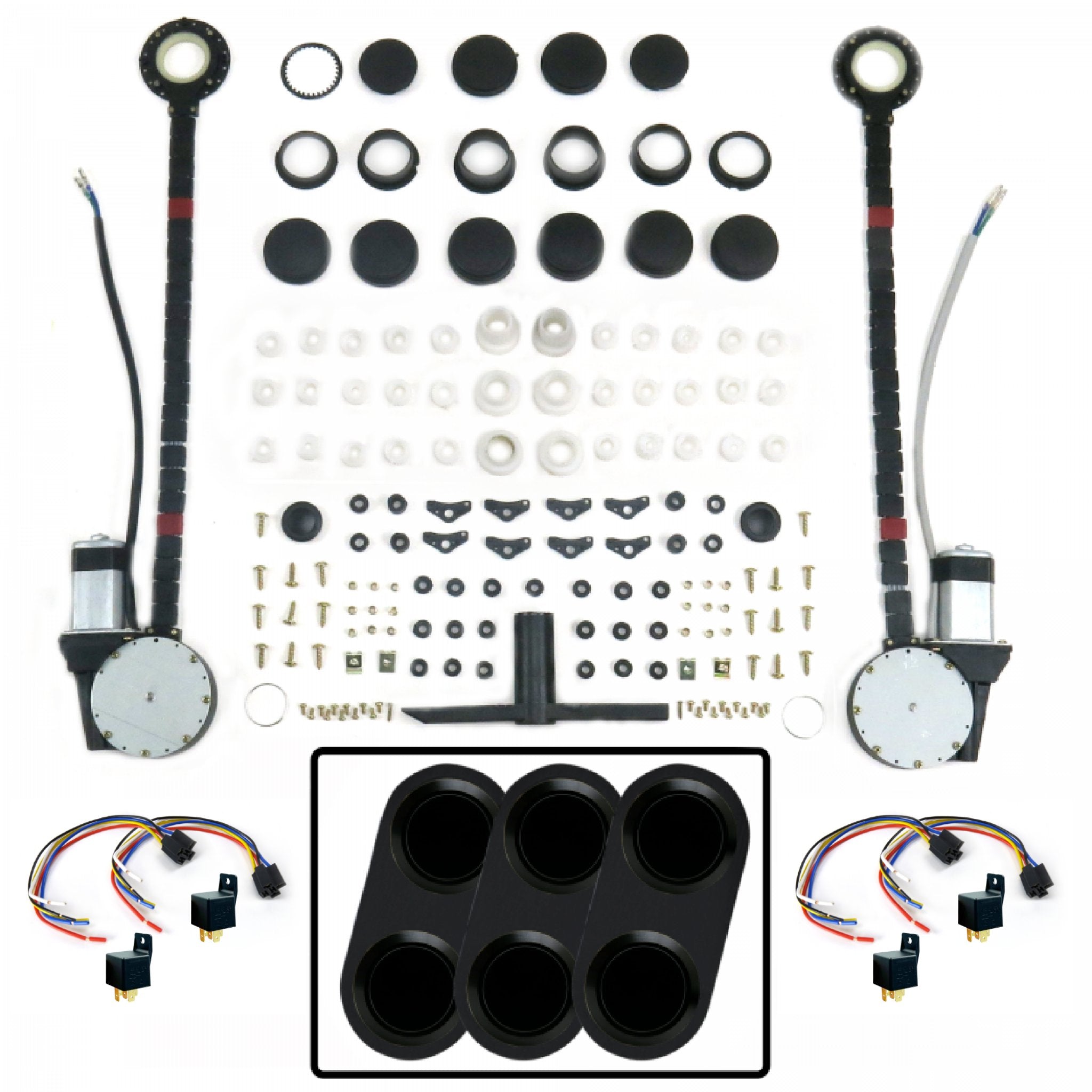 2 Door Universal Car Power Window Kit with Billet Aluminum Black Daytona Series Switches