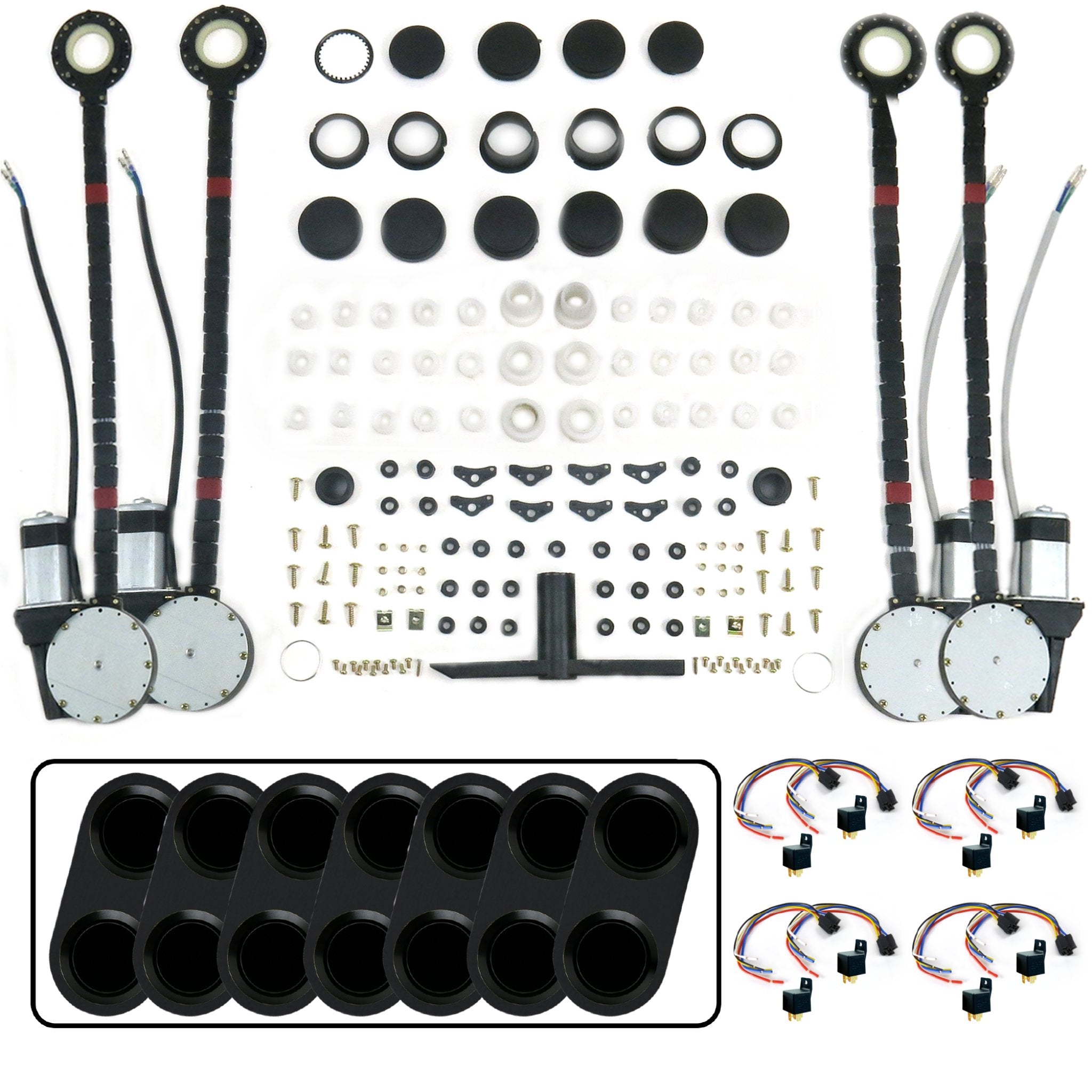 Kit de elevalunas eléctrico universal para coche de 4 puertas con interruptores de la serie Daytona de aluminio billet negro