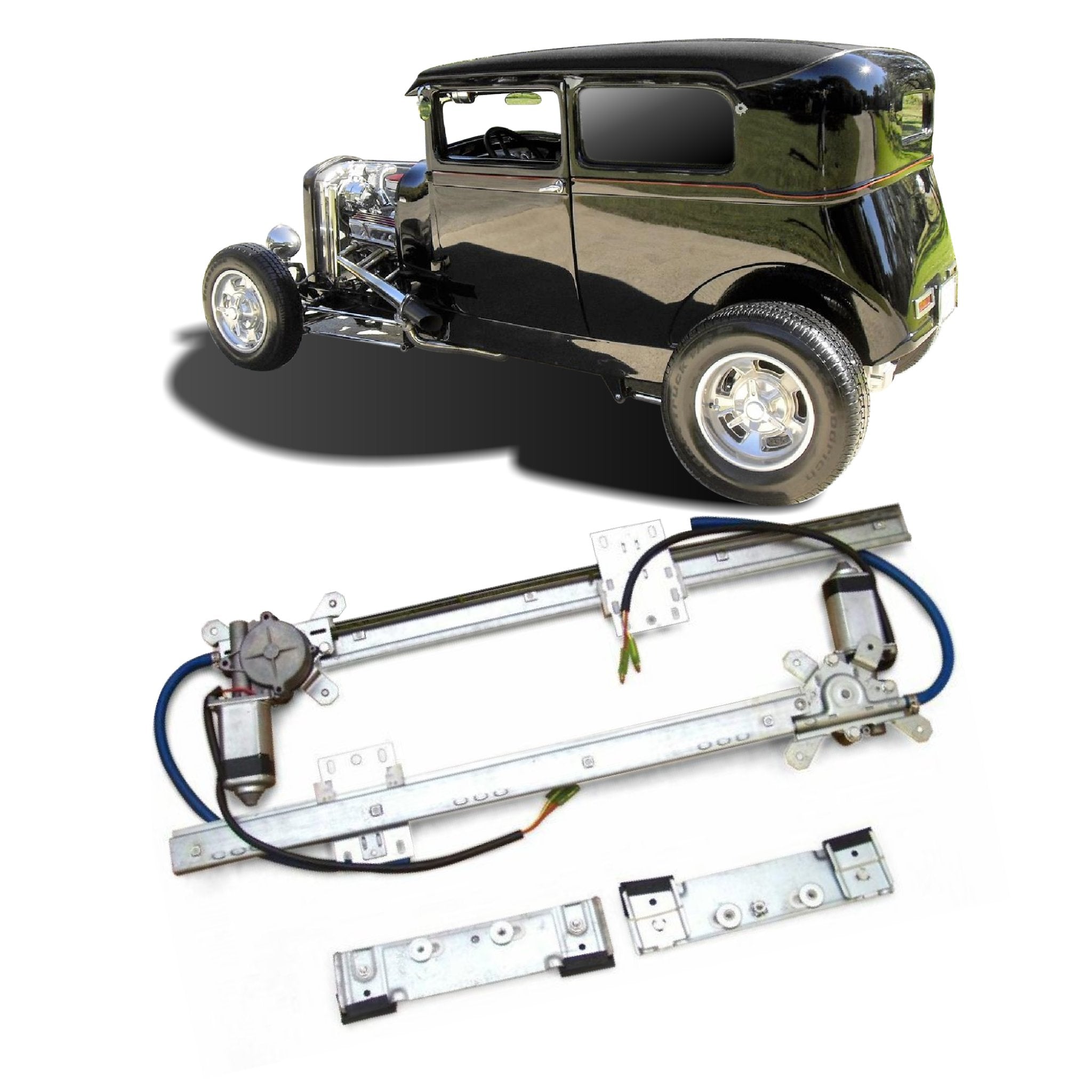 2 Door Flat Glass 12V Power Window Conversion Kit for 1929 Model A Phaeton