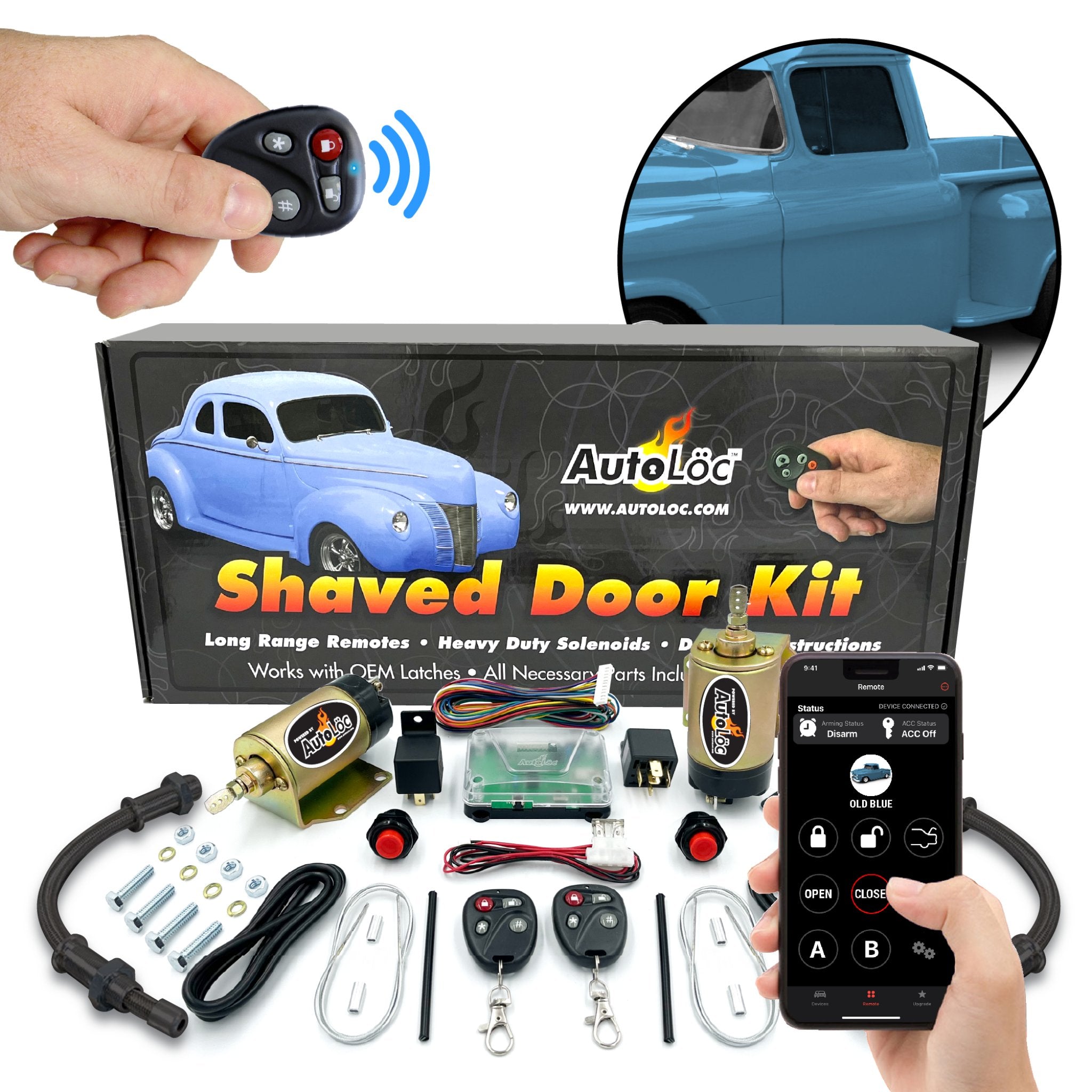 Universal Fit 4 Function 50lb Remote Shaved Door Kit w/ 12” Cable Looms & Relays