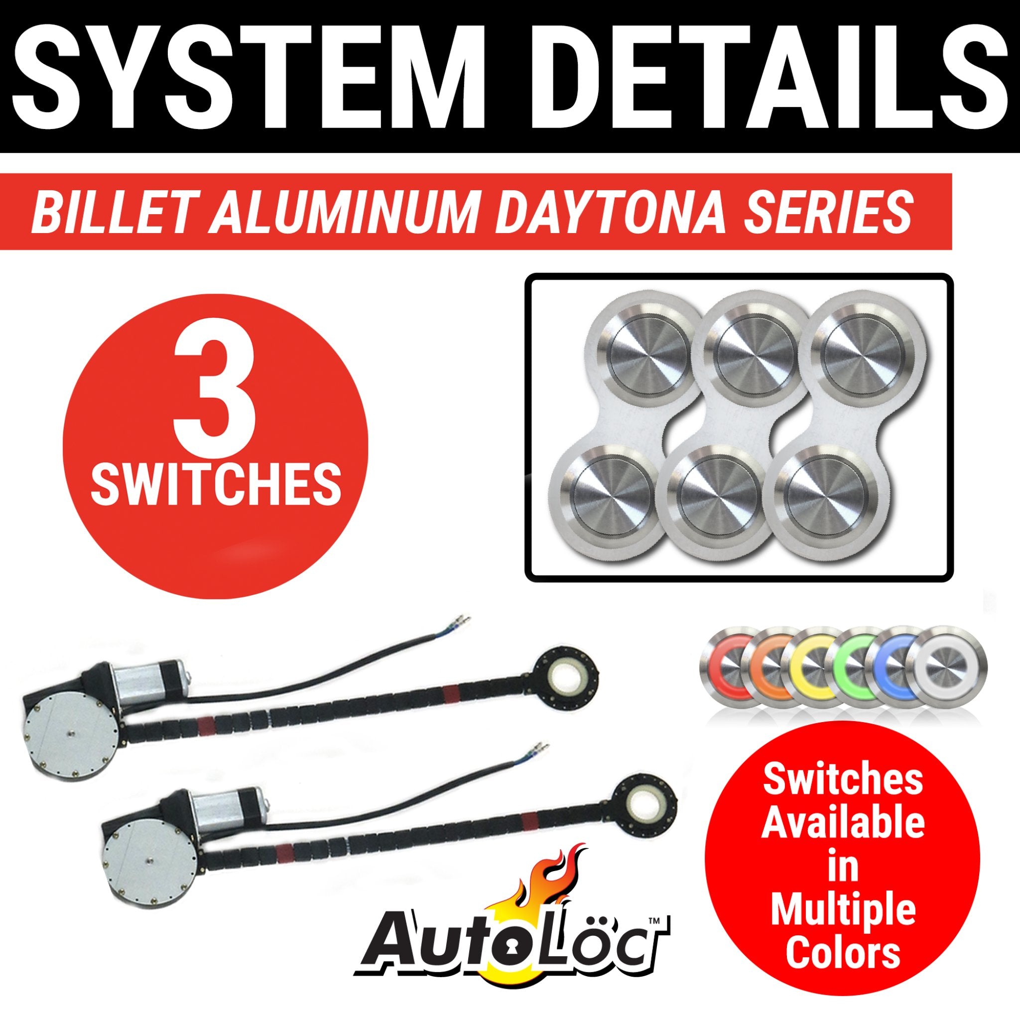 2 Door Universal Car Power Window Kit with Billet Aluminum Retro Series Switches