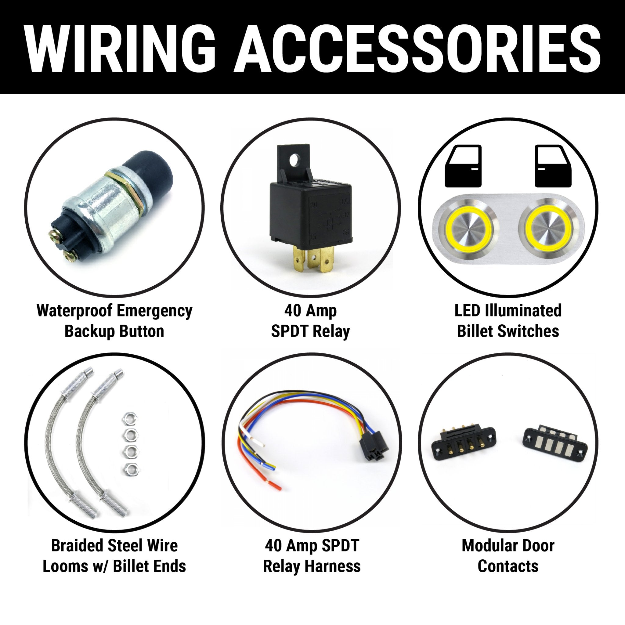 2002-2010 Koenigsegg CC8S / CCR / CCX / CCRX Universal Fit 4 Function 35lb Remote Shaved Door Kit 12” Cable Looms & Relays