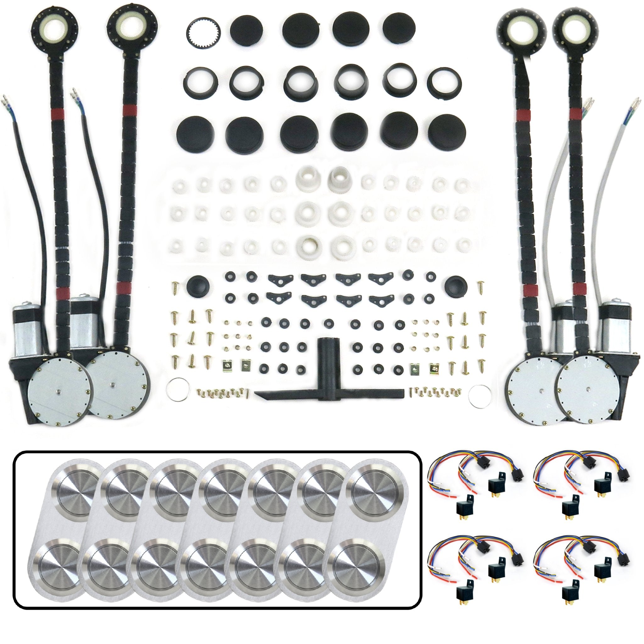 4 Door Universal Car Power Window Kit with Billet Aluminum Daytona Series Switches