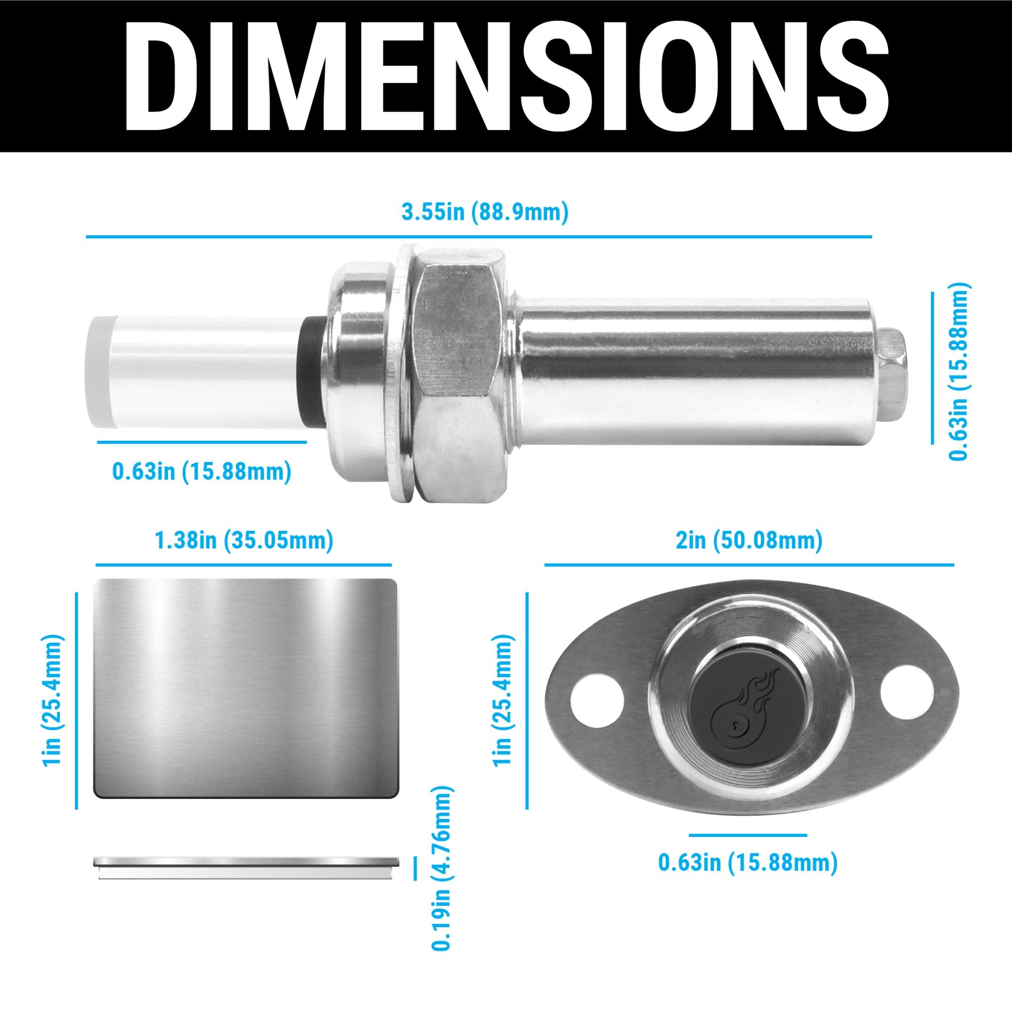 Adjustable Billet Door Popper w/ Oval Mounting Plate for Shaved Door Trunk Hood