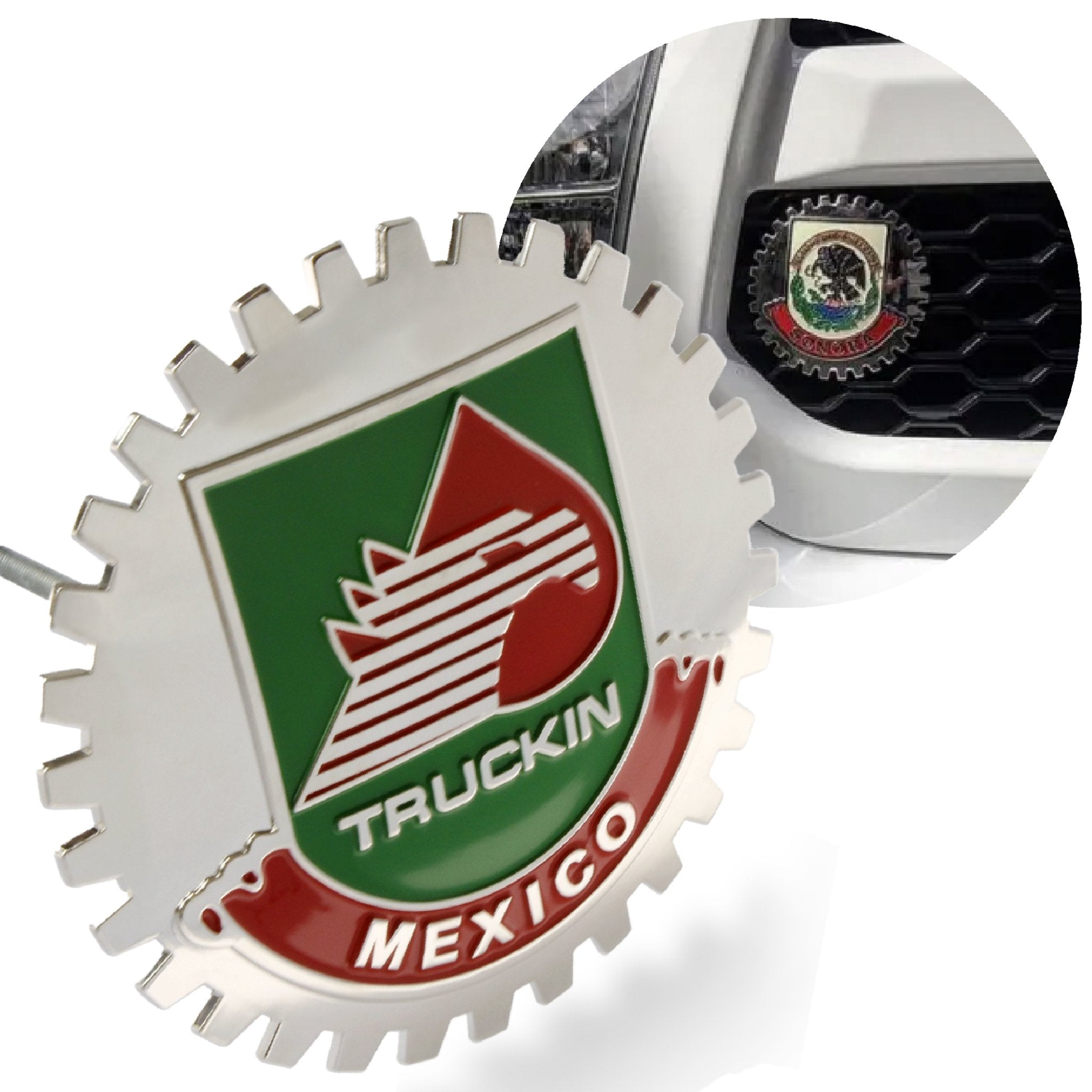 Insignia cromada para parrilla de coche y camión, emblema de Metal de Truckin México, medallón de bandera