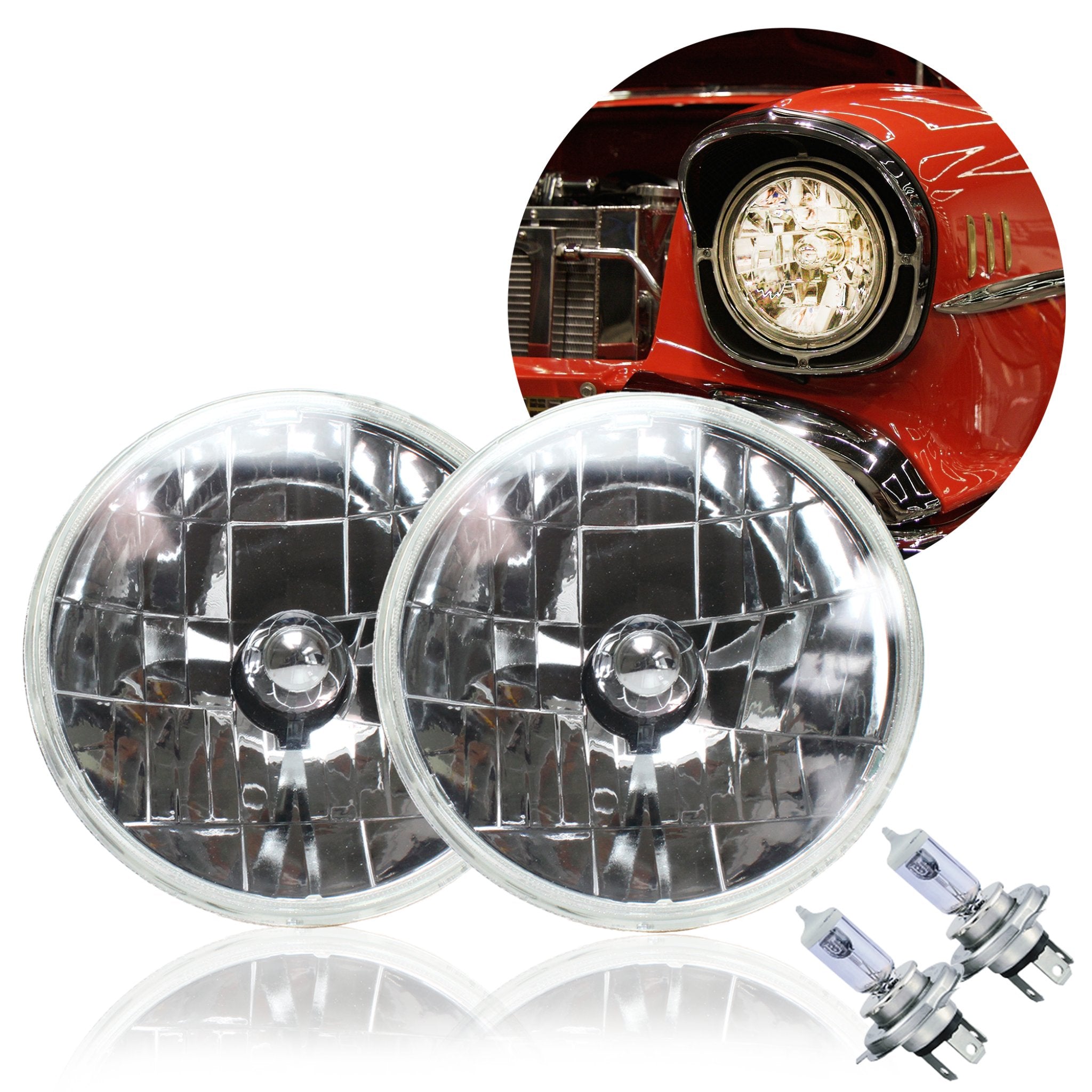 Snake Eye 7" Round Halogen Headlight Assembly Pair Glass Lens Car Truck Hot Rod