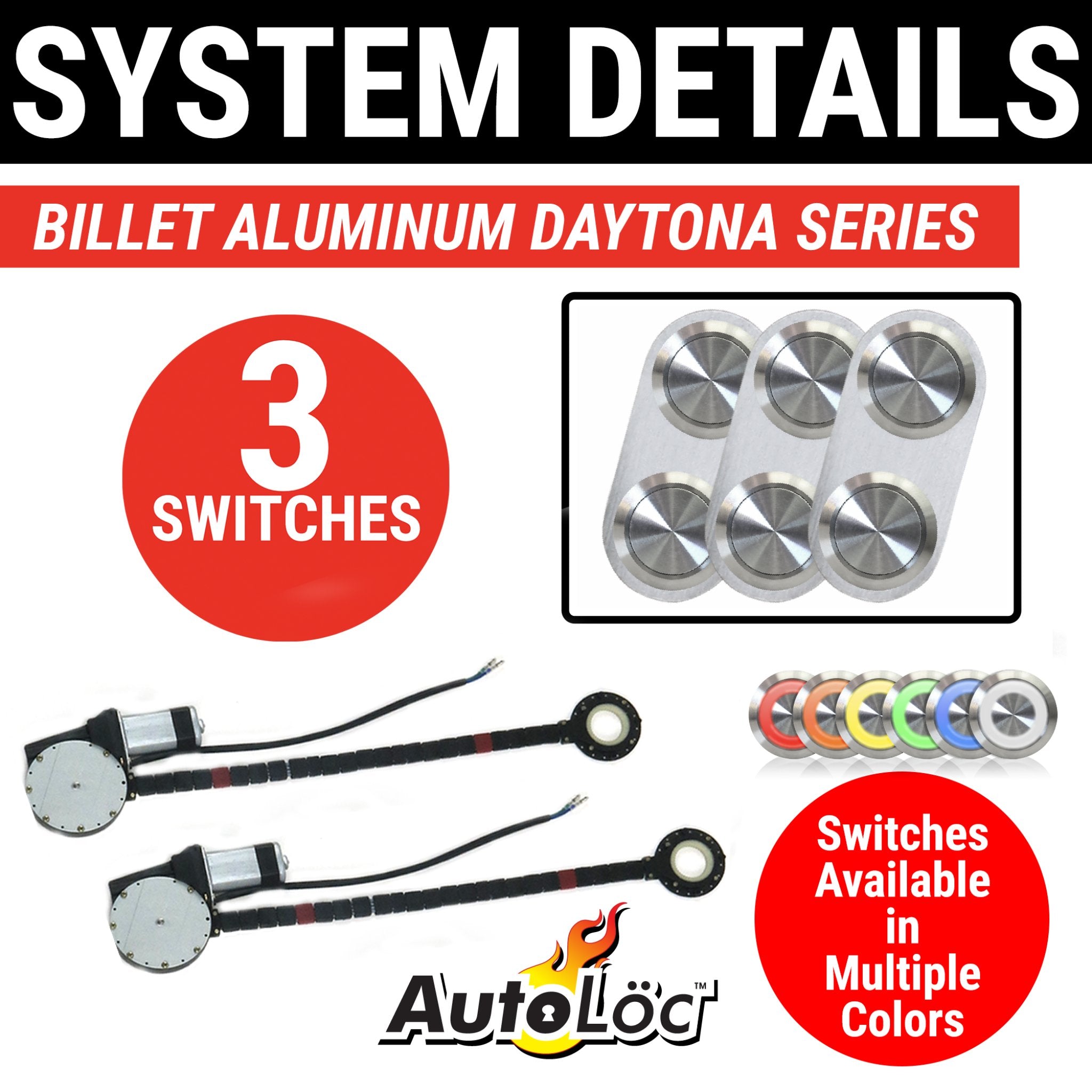 2 Door Universal Car Power Window Kit with Billet Aluminum Daytona Series Switches