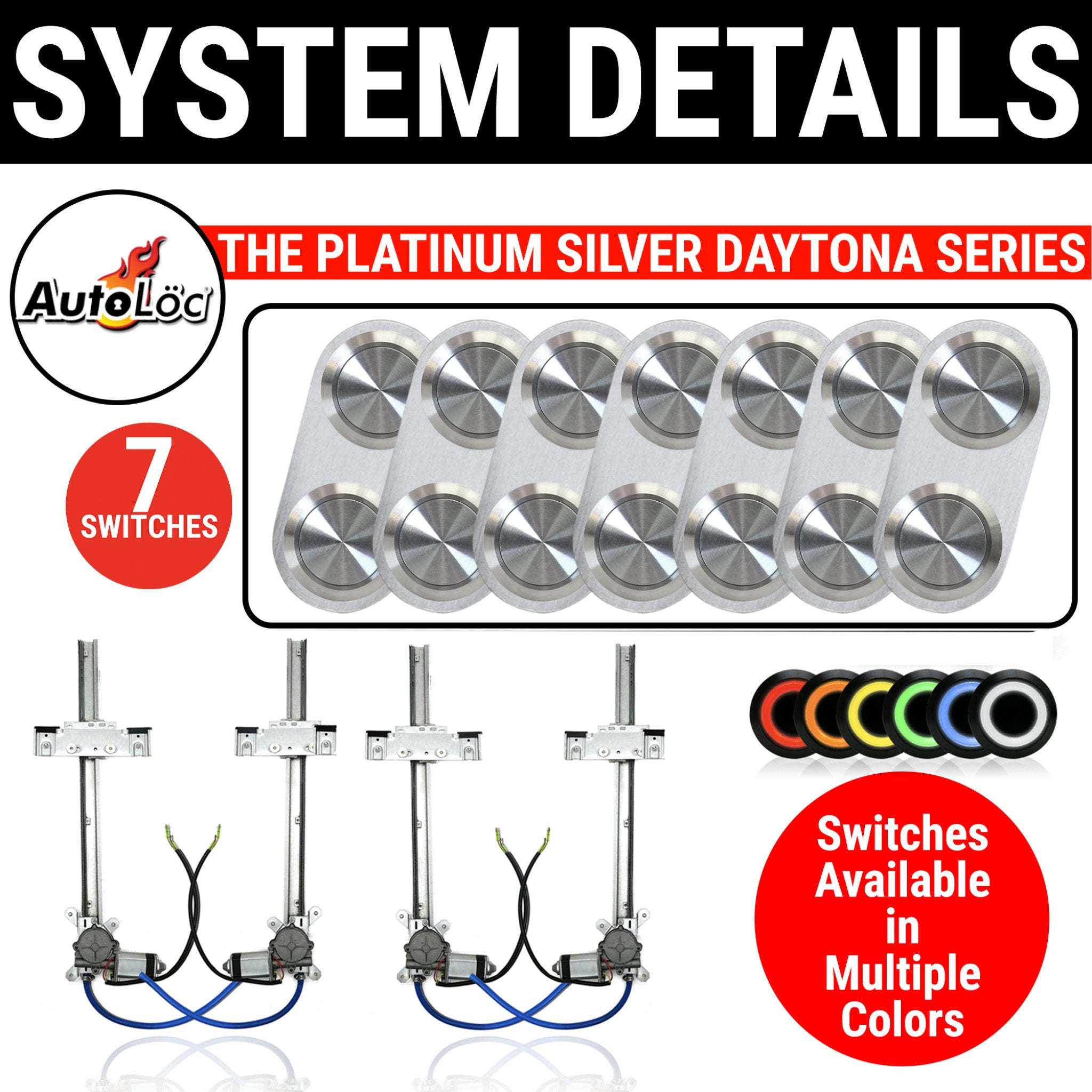 1930-1933 Willys Model 88-6 4 Door Flat Glass Power Window Kit with Silver Billet Aluminum Daytona Switches