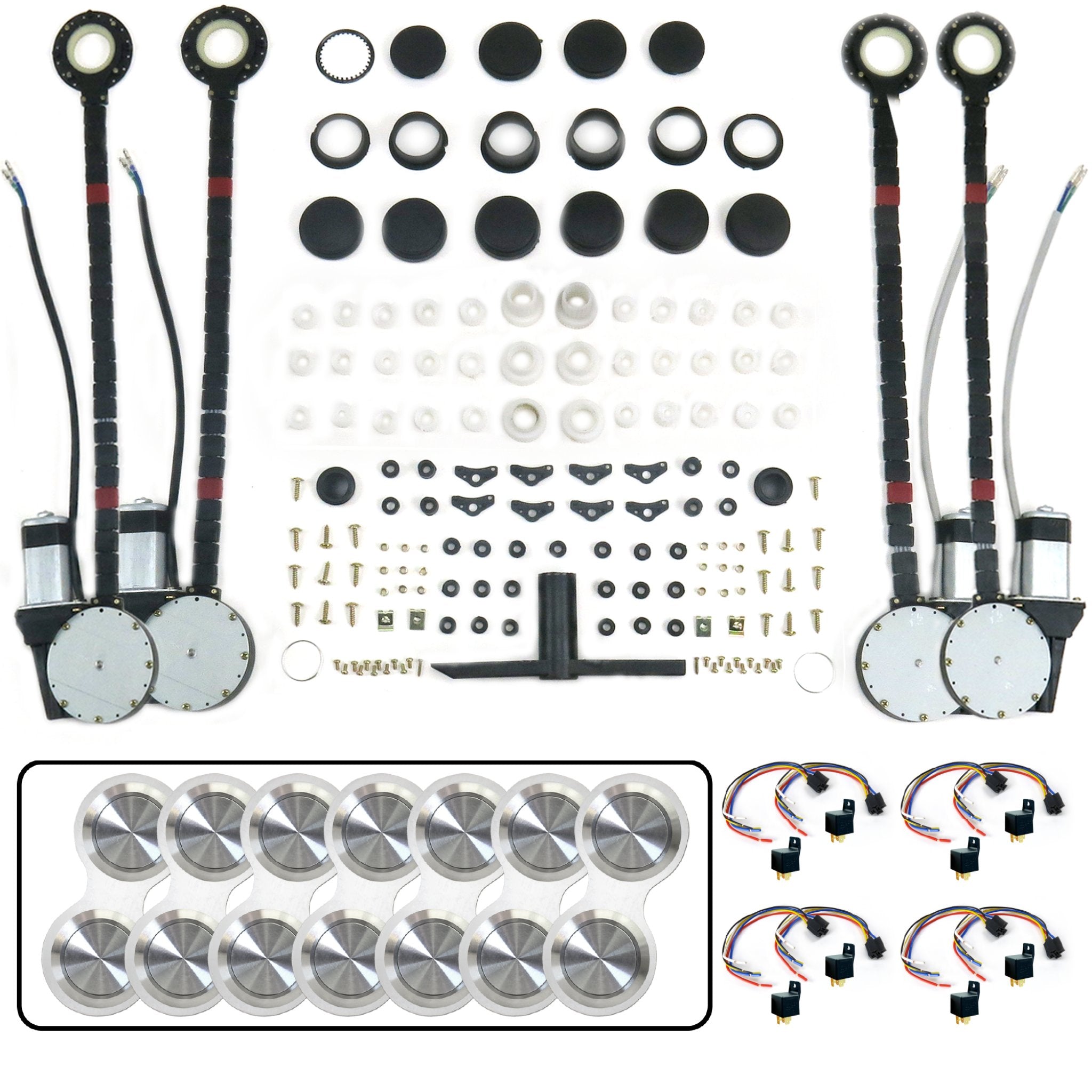 Kit de elevalunas eléctrico universal para coche de 4 puertas con interruptores de serie retro de aluminio Billet