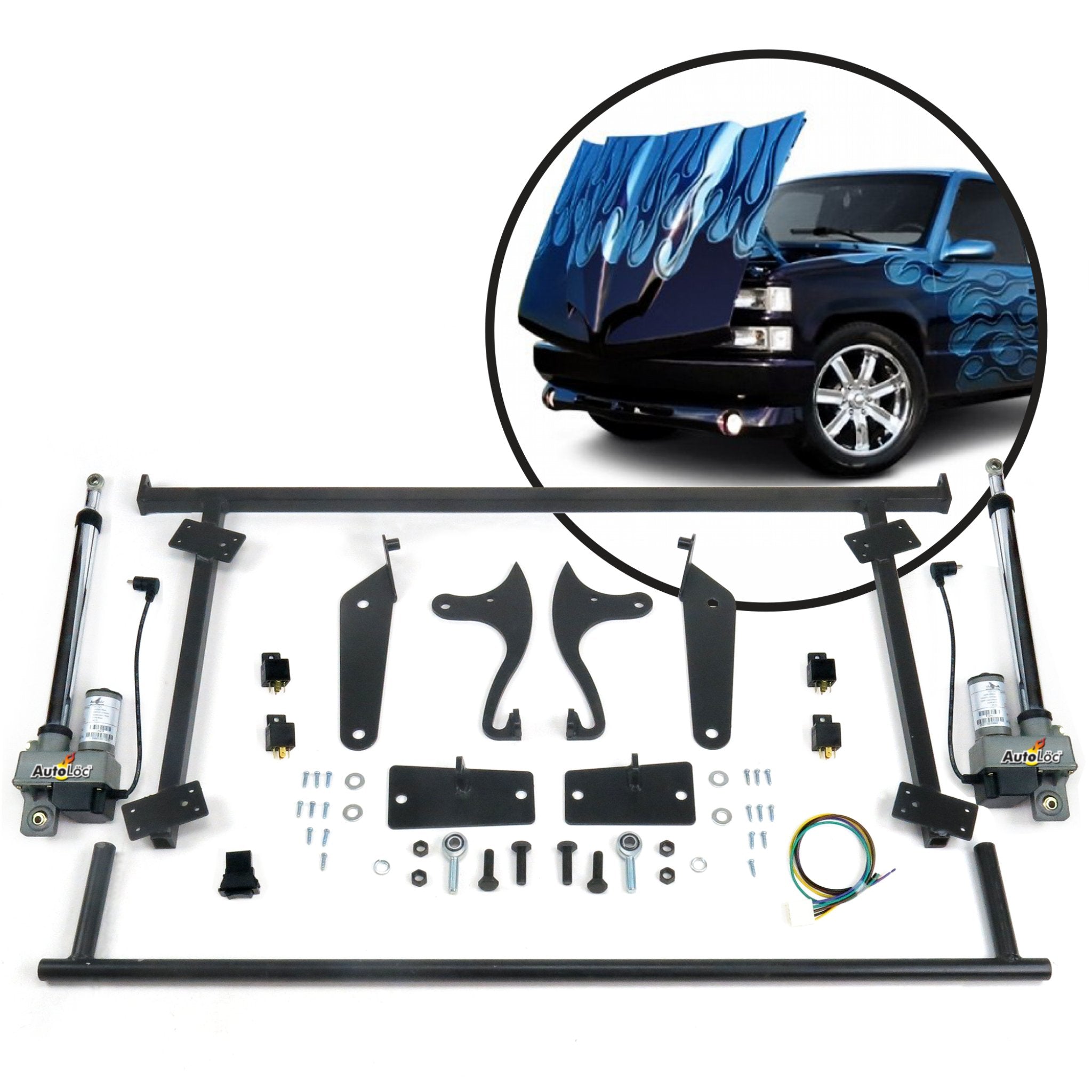Universal Automated Power Tilt Hood Reverse Hinge Kit w/ Switch for Car Truck