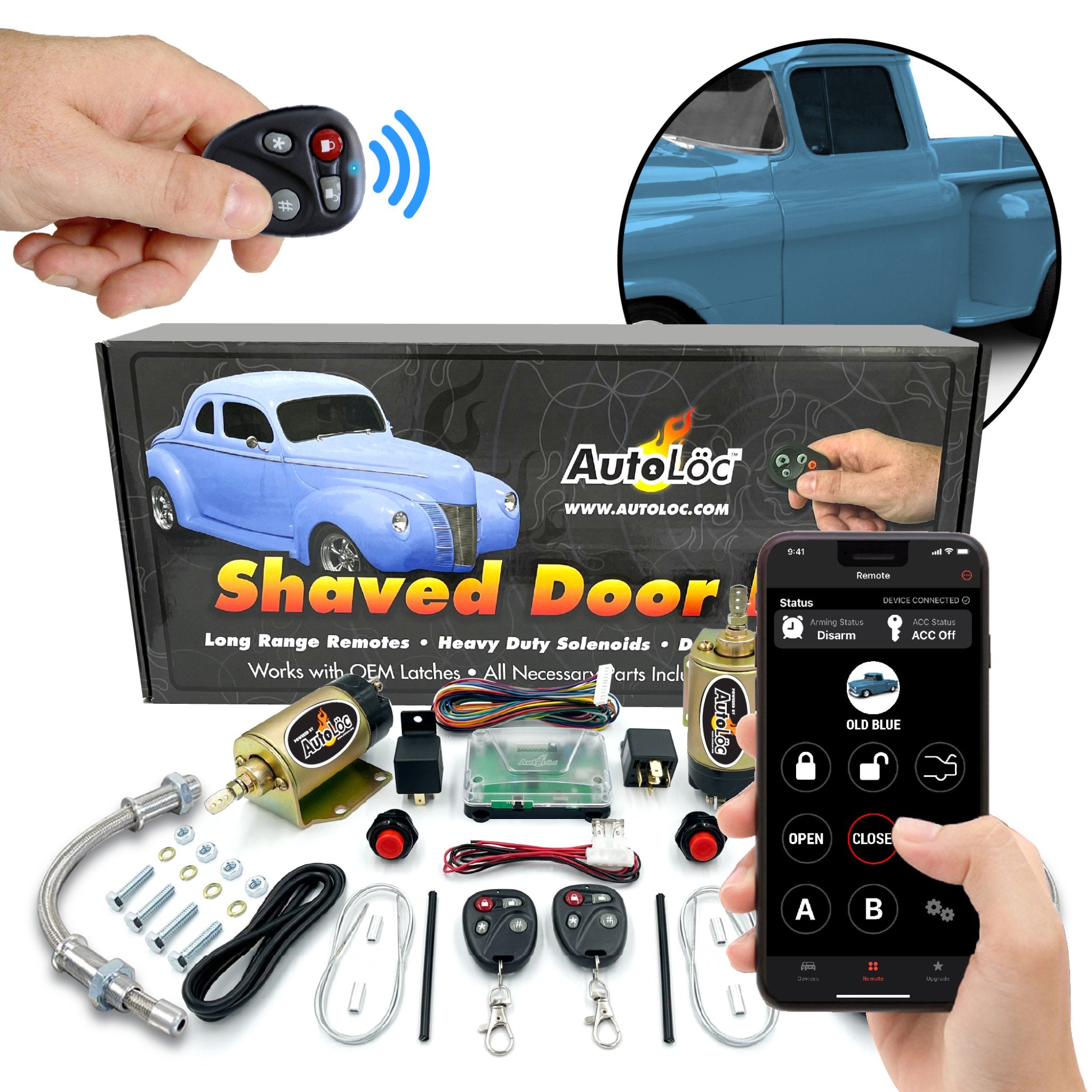 Autoloc 50lb Remote Shaved Door Handle Pop Latch Kit w/ Stainless Steel Loom