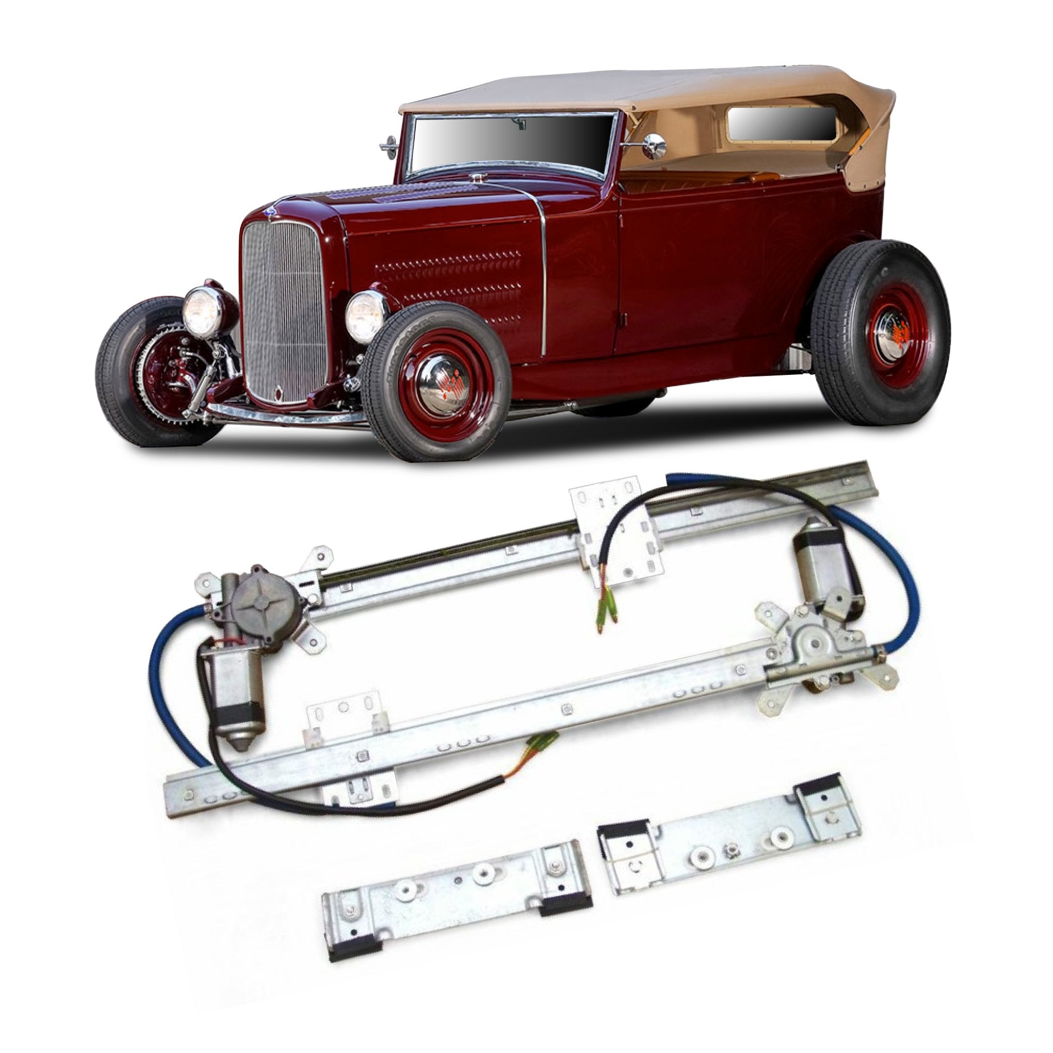2 Door Flat Glass Elecrtic Power Window Conversion Kit for 1931 Model A Phaeton