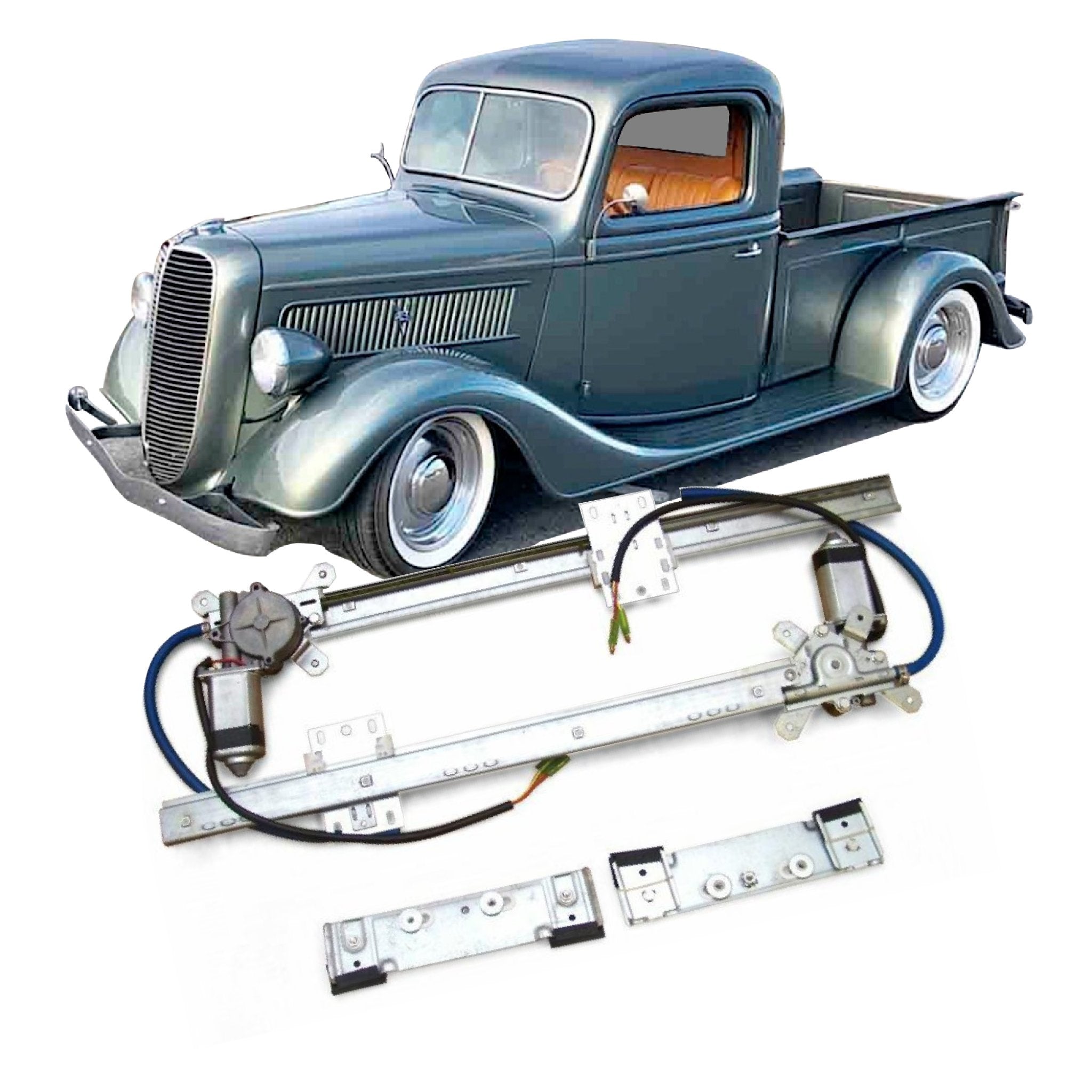 Flat Glass 12V Power Window Conversion Kit for 1937 Ford Pickup Truck Panel