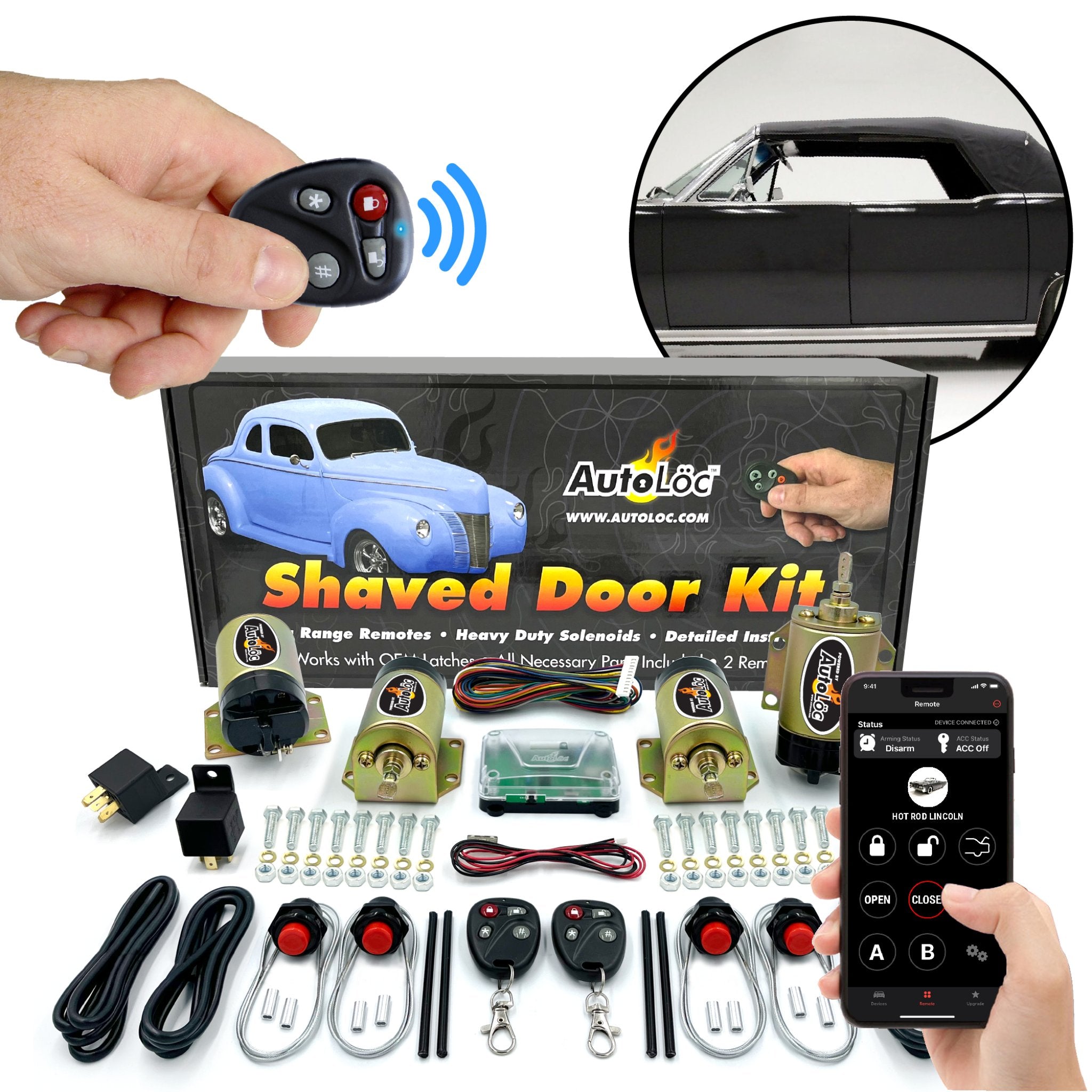 Autoloc 4 Door Remote Shaved Door Handle Pop Kit w/ 35 lb Solenoids & 2 Key Fobs