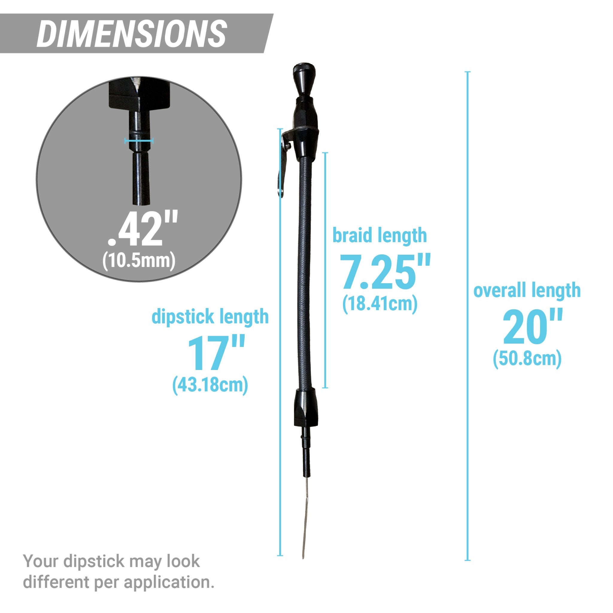 Black Engine Oil Dipstick Chevy SBC 1980 and Later Stainless Steel - Twist Lock