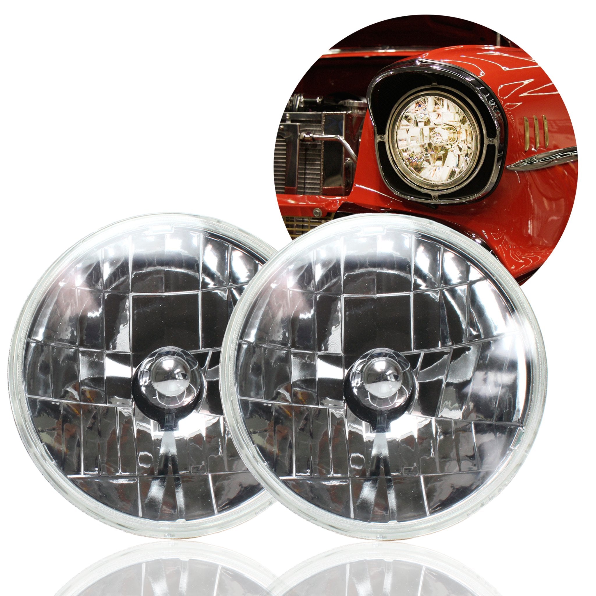 Snake Eye 7" Round Halogen Headlight Assembly Pair Glass Lens Car Truck Hot Rod