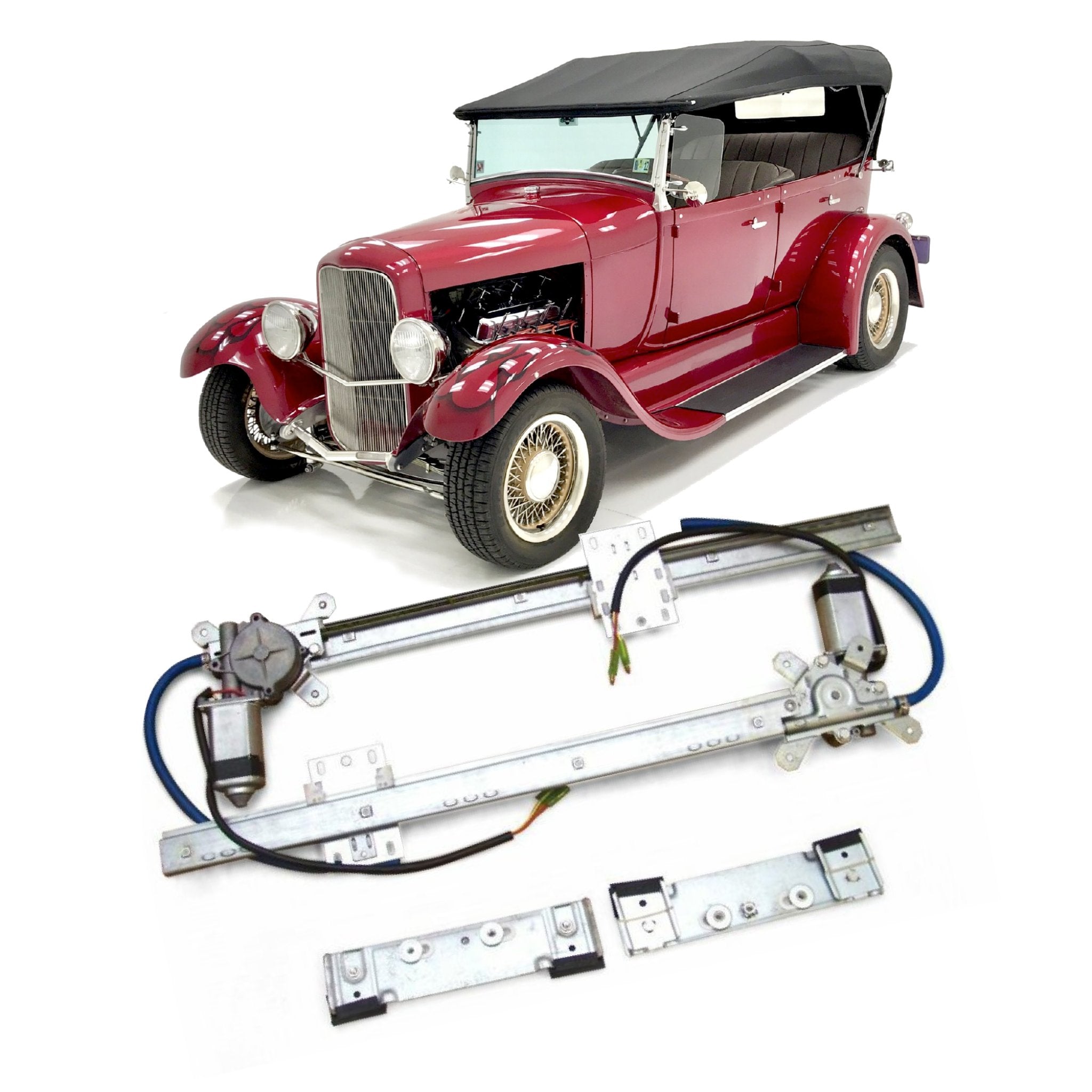 2 Door Flat Glass 12V Power Window Conversion Kit for 1928 Model A Phaeton