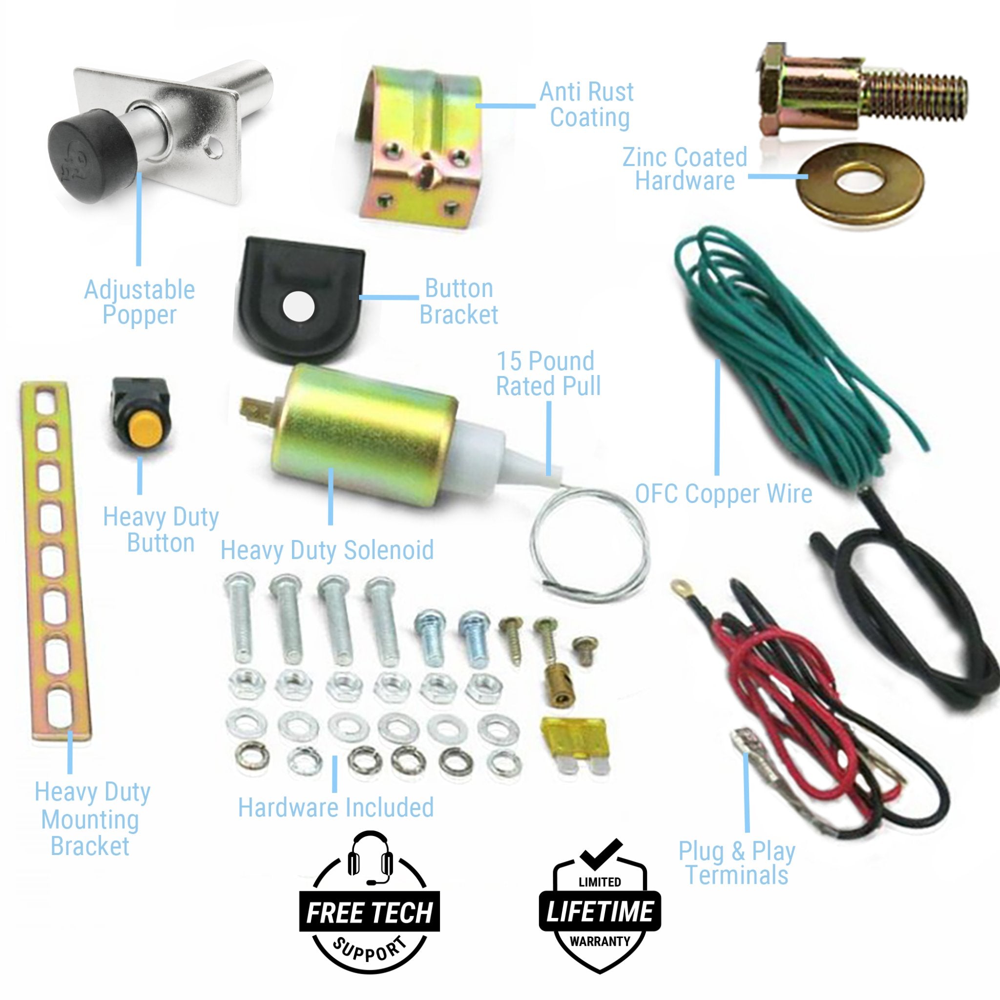 Power Trunk Hatch Tonneau Gas Cap Release 15lb Power Solenoid Popper Kit 12 Volt