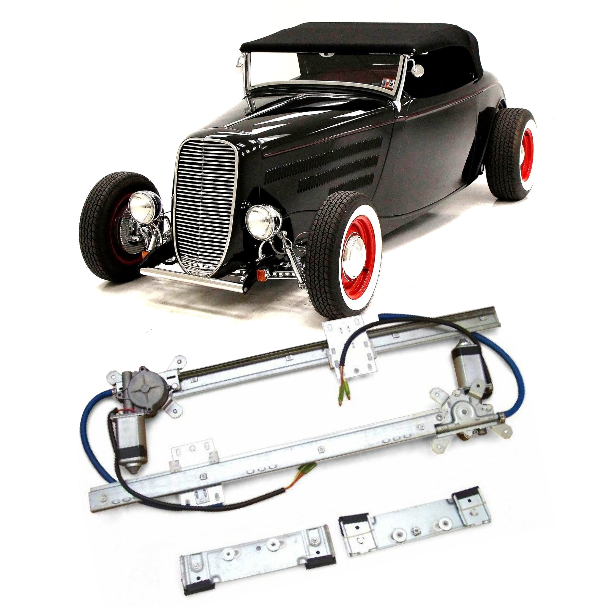 Flat Glass 12V Power Window Conversion Kit for 1934 Model 40 Roadster Pickup