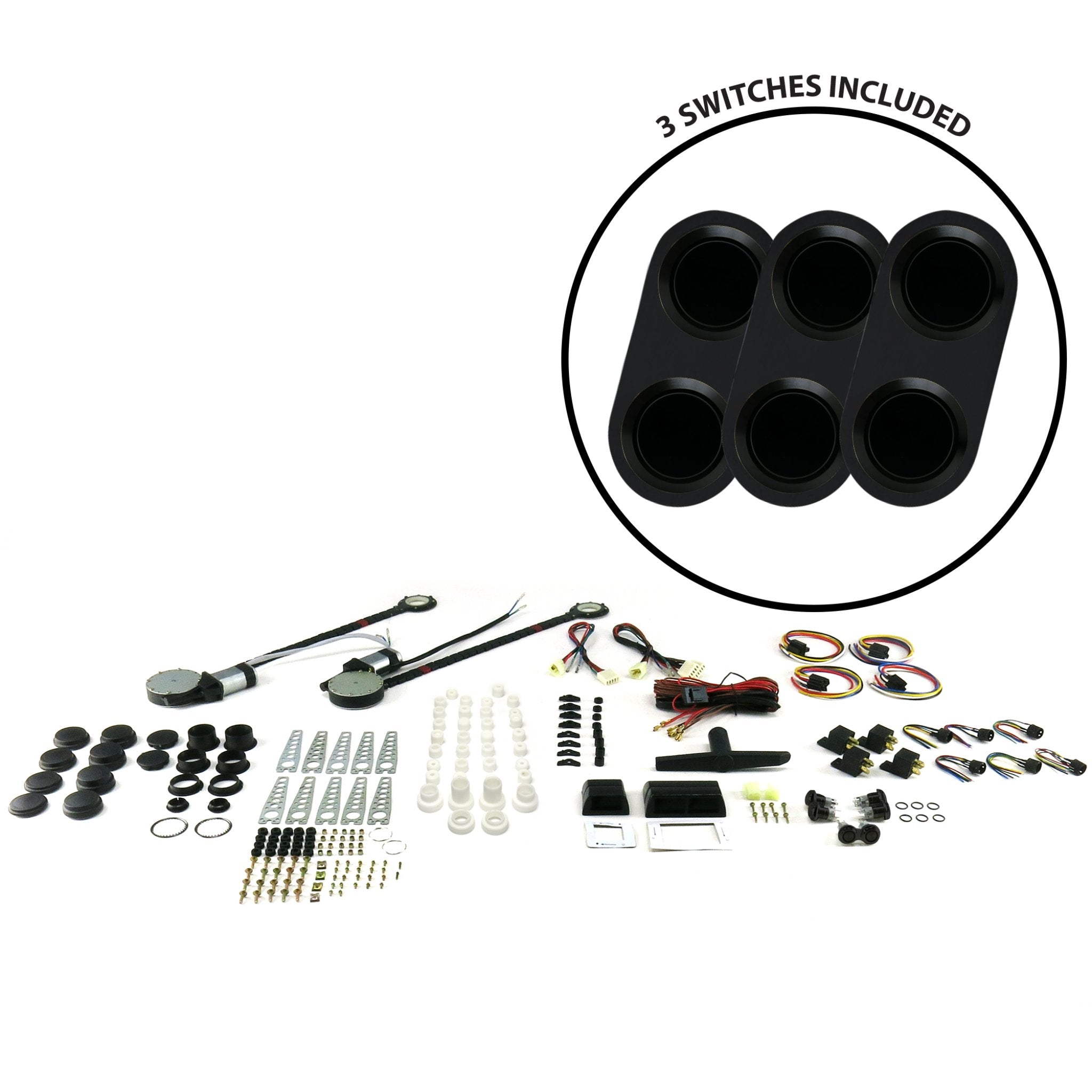 2 Door Universal Car Power Window Kit with Billet Aluminum Black Daytona Series Switches