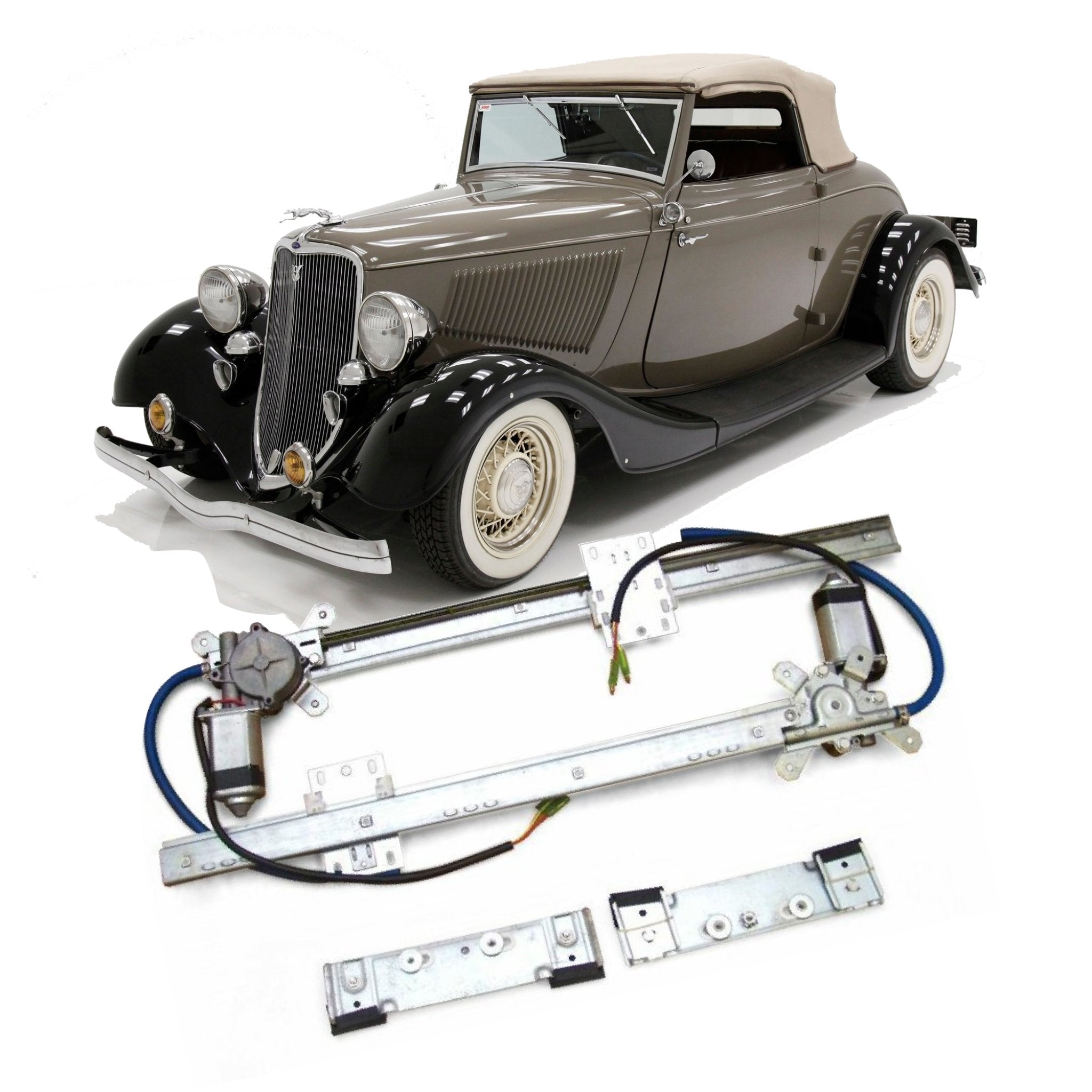 Flat Glass Electric Power Window Conversion Kit for Model 40 Roadster - Pickup