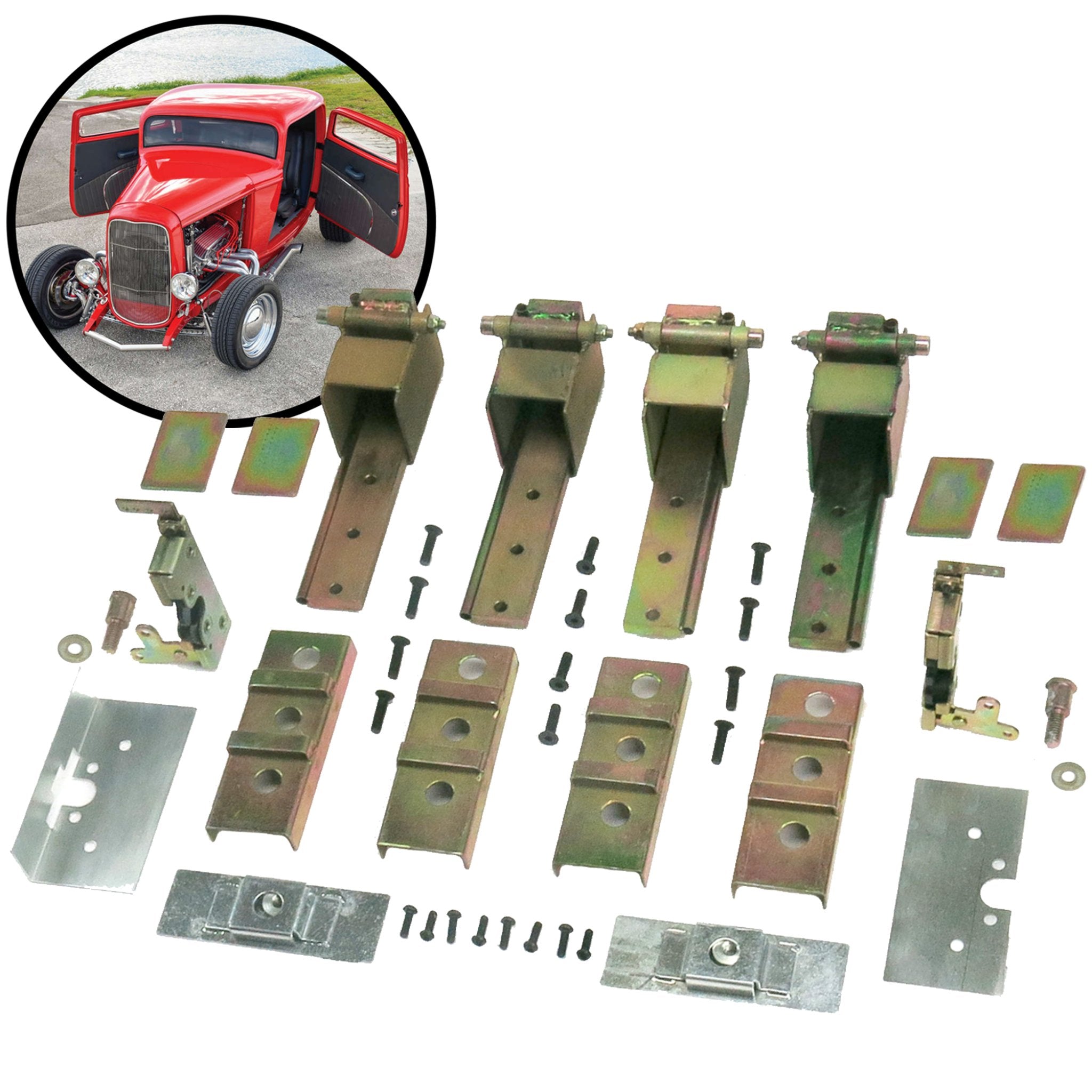 2 Door Heavy Duty Suicide Hidden Hinge Kit w/ Bear Claw Latches & Install Plates