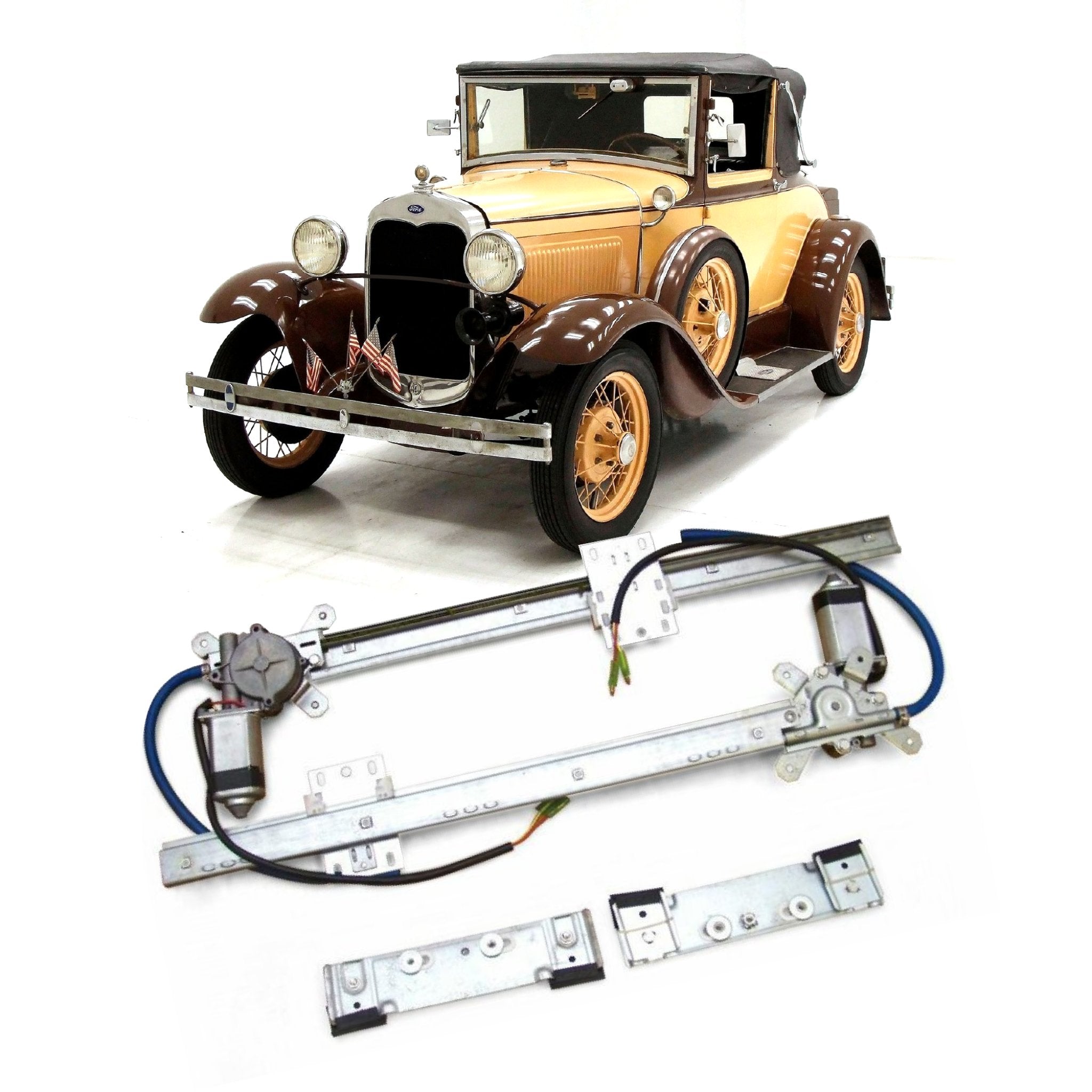 2 Door Flat Glass 12V Power Window Conversion Kit for 1930 Model A Cabriolet