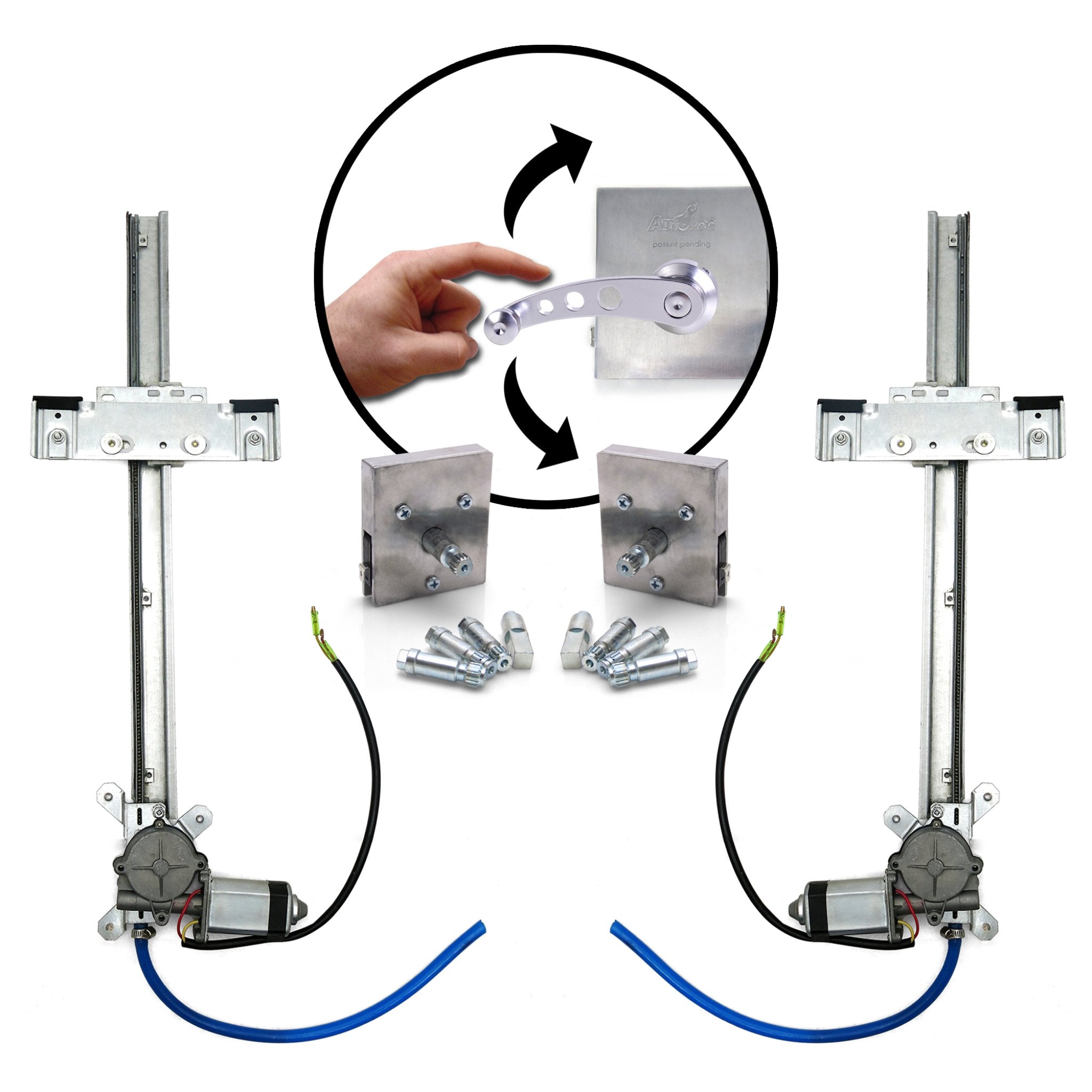 Kit de conversión de ventana eléctrica plana de 2 puertas con 2 interruptores de manivela de aluminio Billet