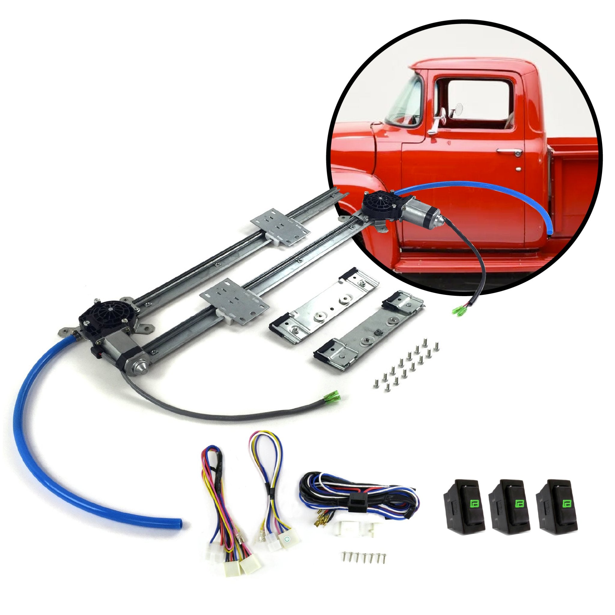 Ford Truck F100 (2nd Gen) 1953 - 1956  Power Window Regulator Kit w/ 3 Switches