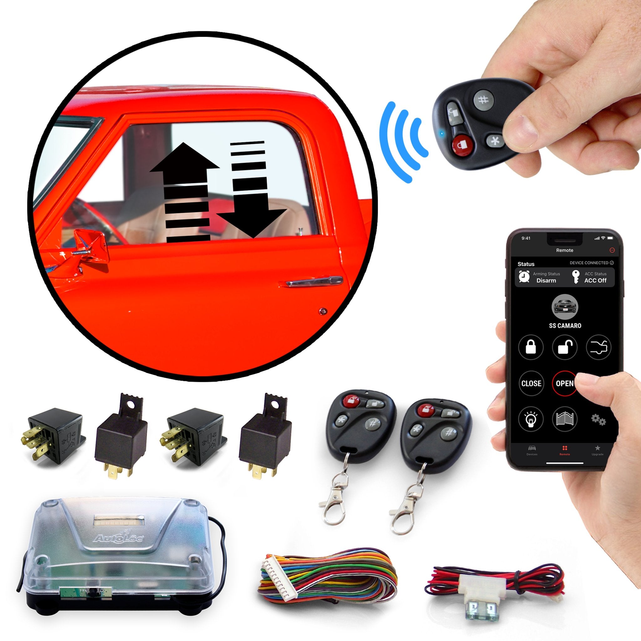 Autoloc Remote Car Power Window Control Kit w/ & 8 Channel Keyless Entry System