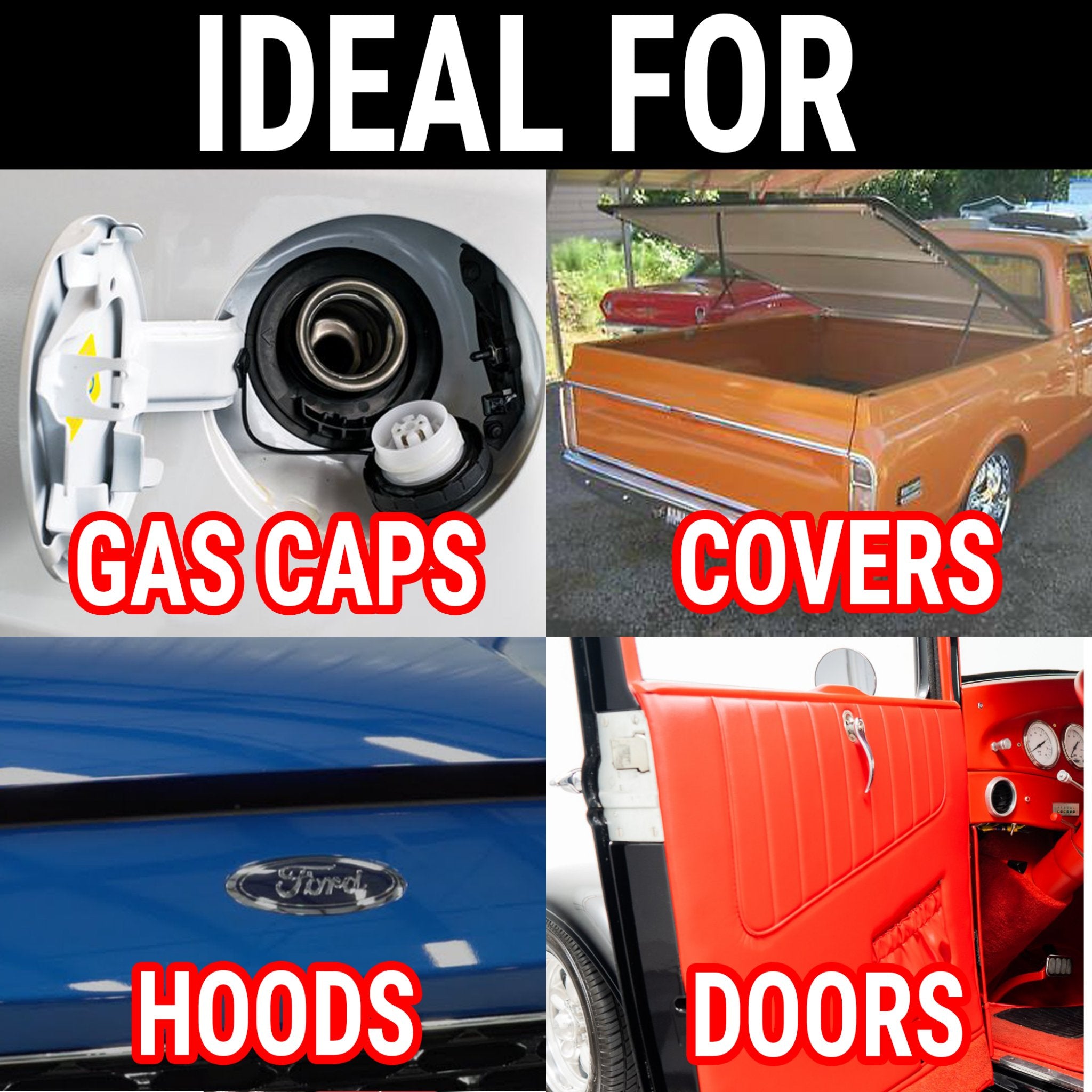 15lb Power Trunk Hood Hatch Gas Cap Kit w/ Solenoid Motor Latch and Door Popper