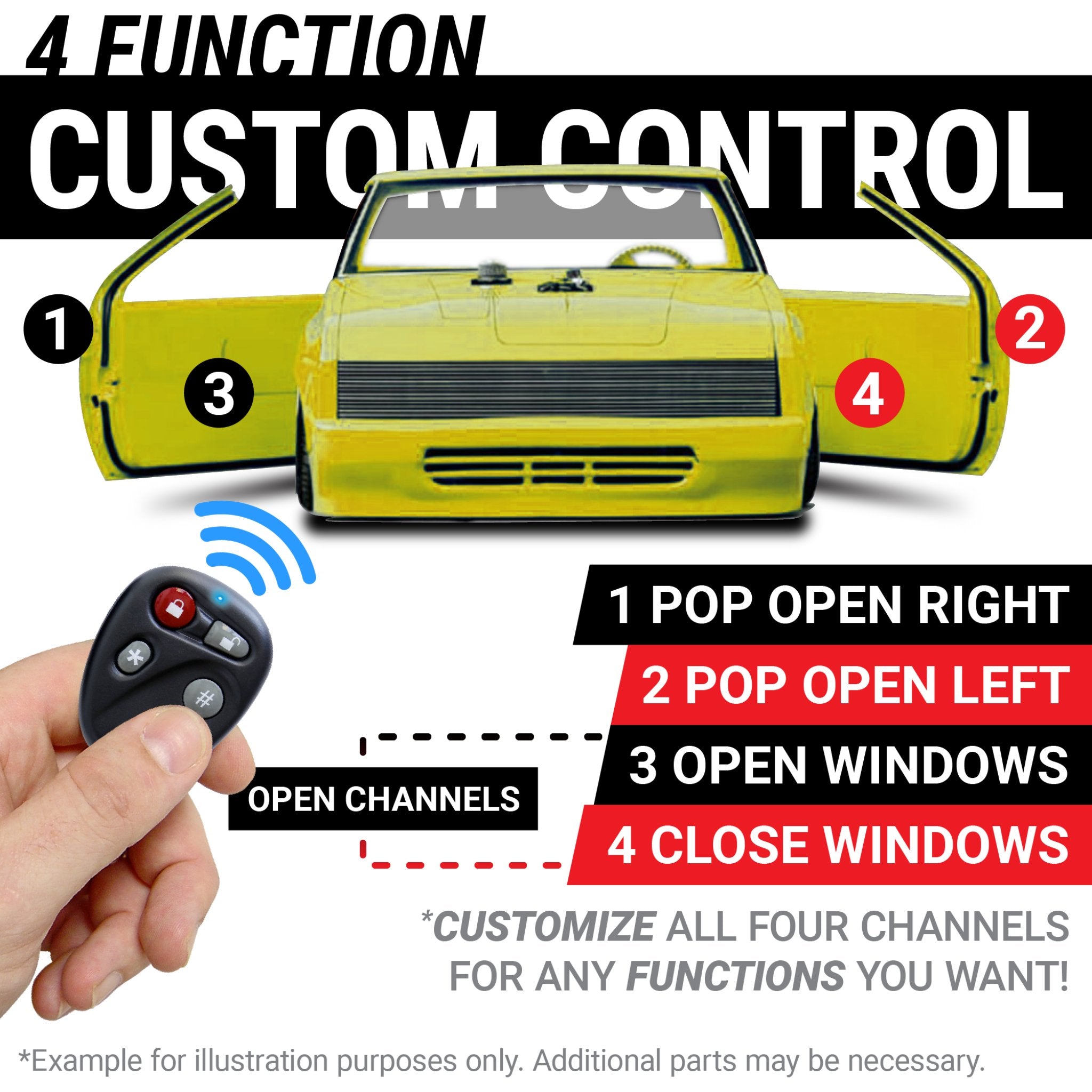 Autoloc Remote Shaved Door Handle Pop Kit w/ 35 lb Solenoids & 4CH Keyless Entry
